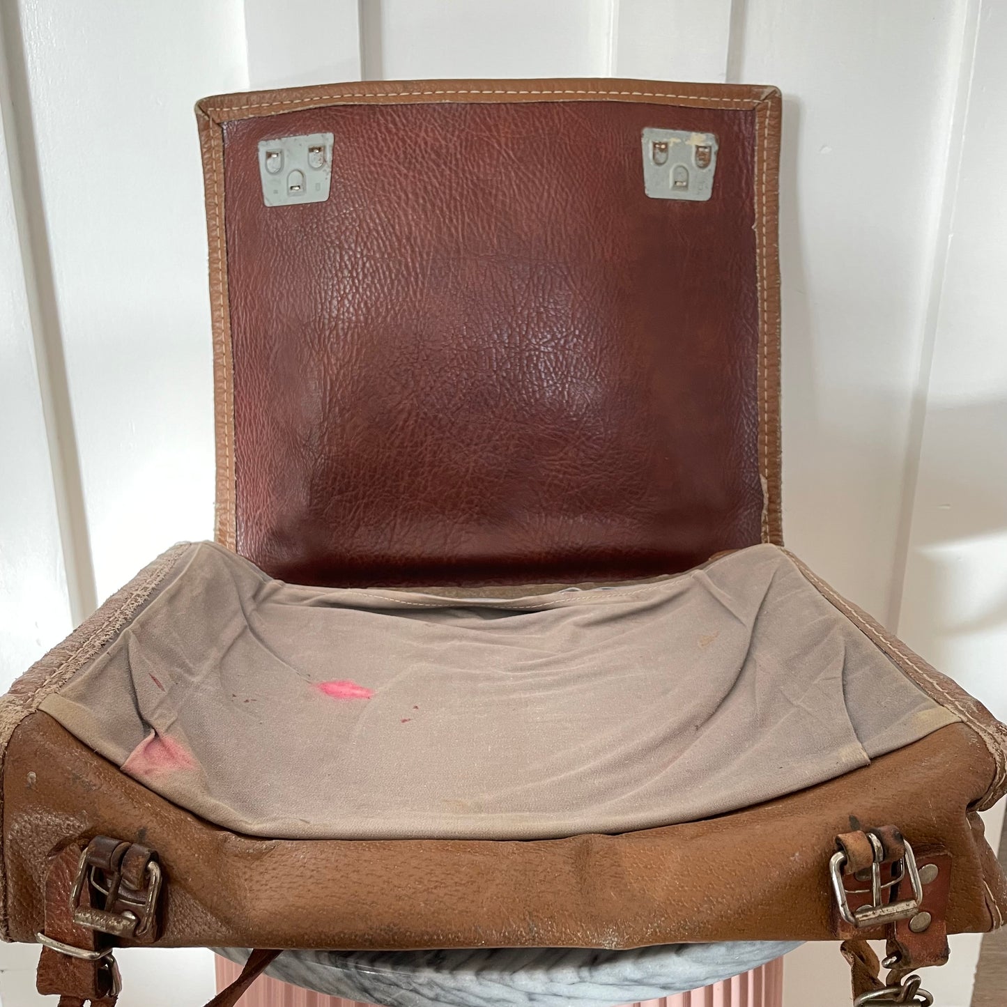 Vintage cowhide backpack - hair-on-hide leather messenger bag from New Zealand