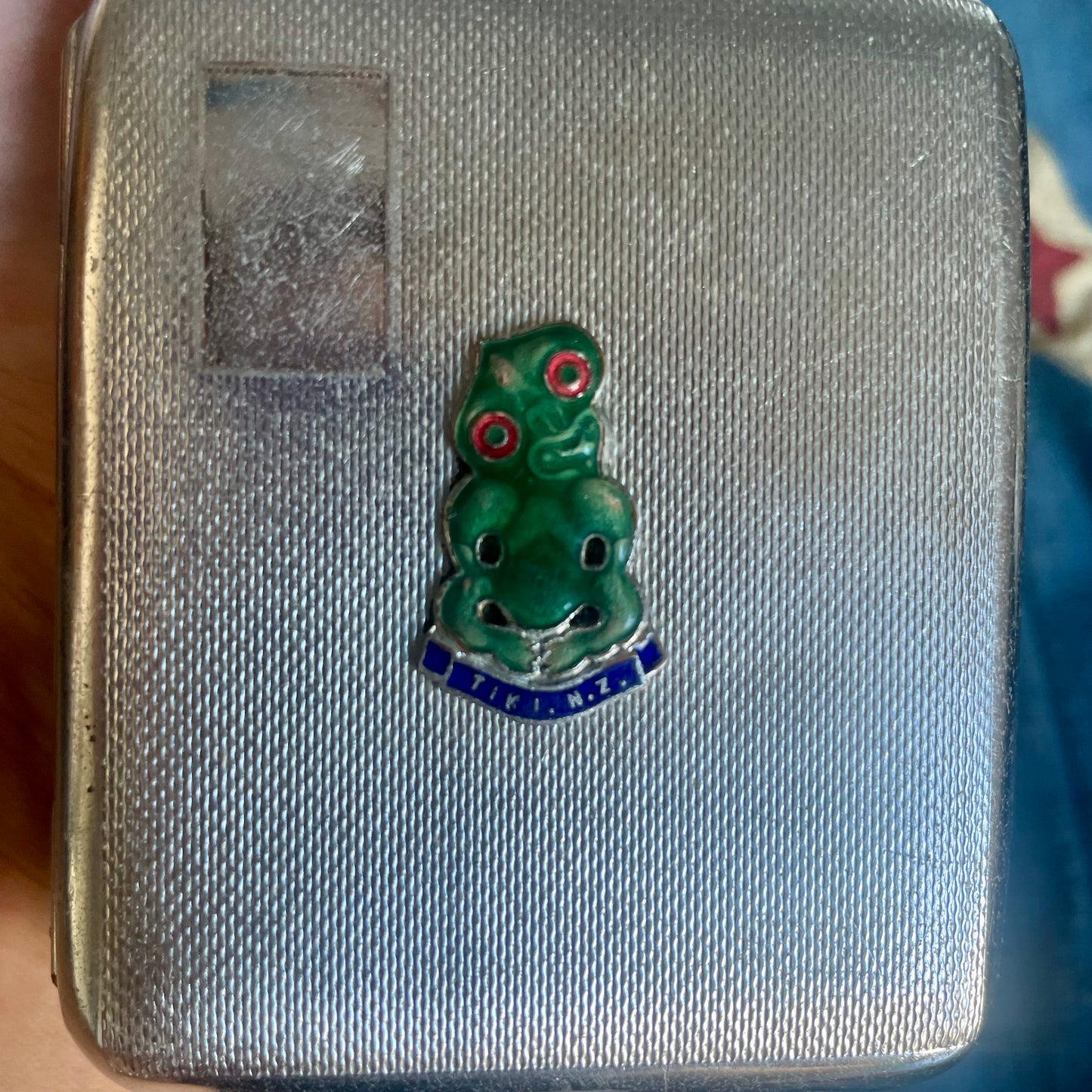 Rare WWII New Zealand tiki cigarette case / tobacco souvenir