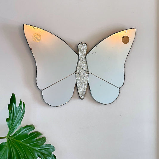 Antique Art Deco Butterfly mirror - vintage frameless beveled mirror shaped like a butterfly