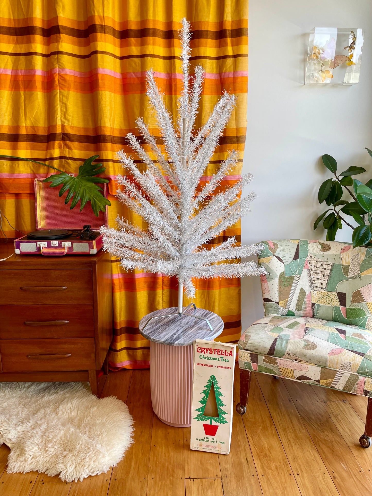 Swan Lake - feathery silver and white vintage 4 foot Christmas tree - midcentury modern tinsel xmas tree