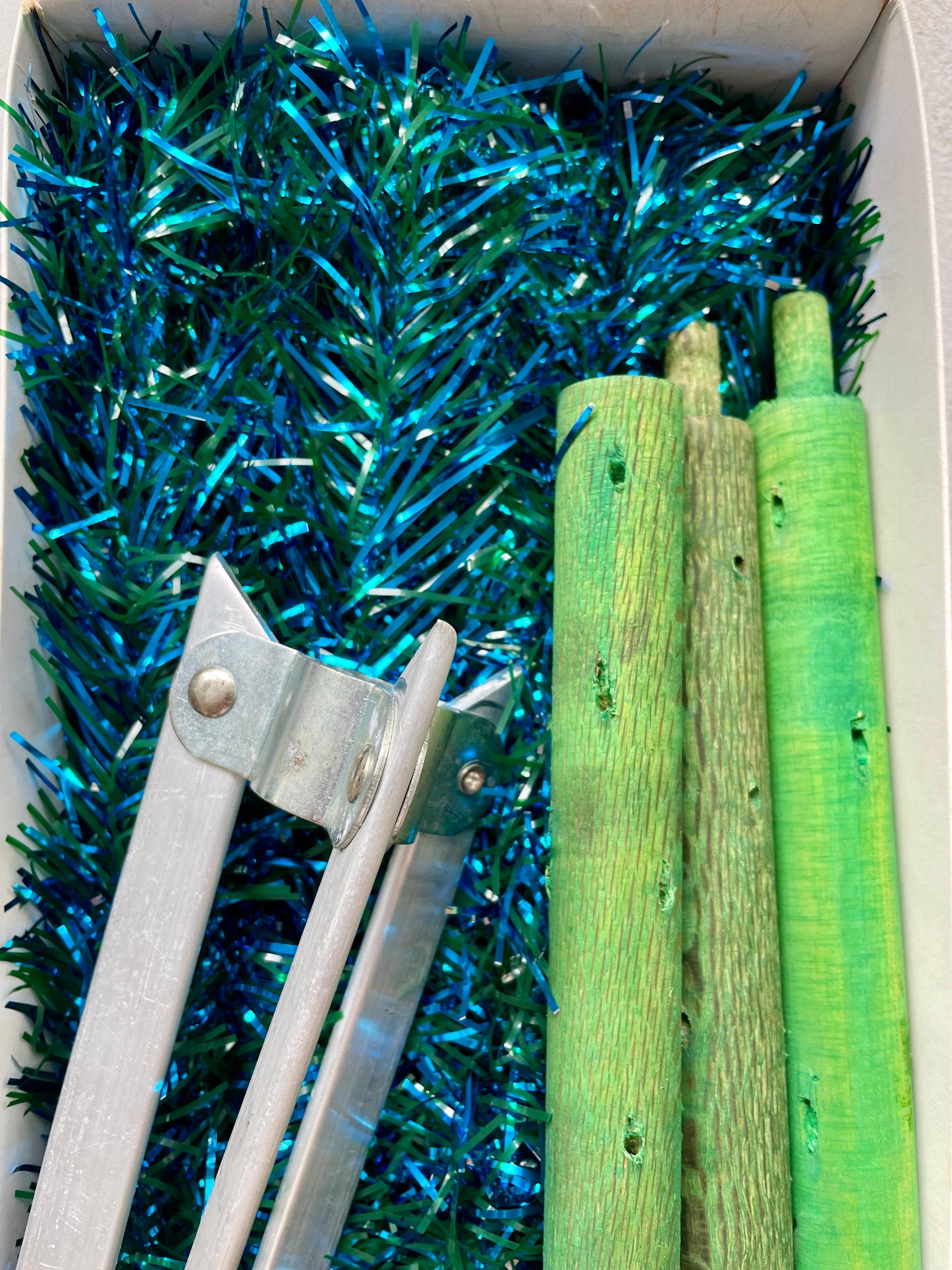 Blue Christmas - vintage aluminum Christmas tree - 6 foot midcentury modern tinsel Xmas tree - blue and green faux Xmas tree
