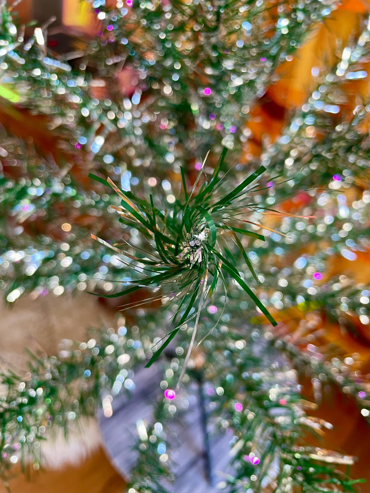 Tinselite Tree - Authentic vintage midcentury modern Christmas tree / retro silver and green tinsel tree