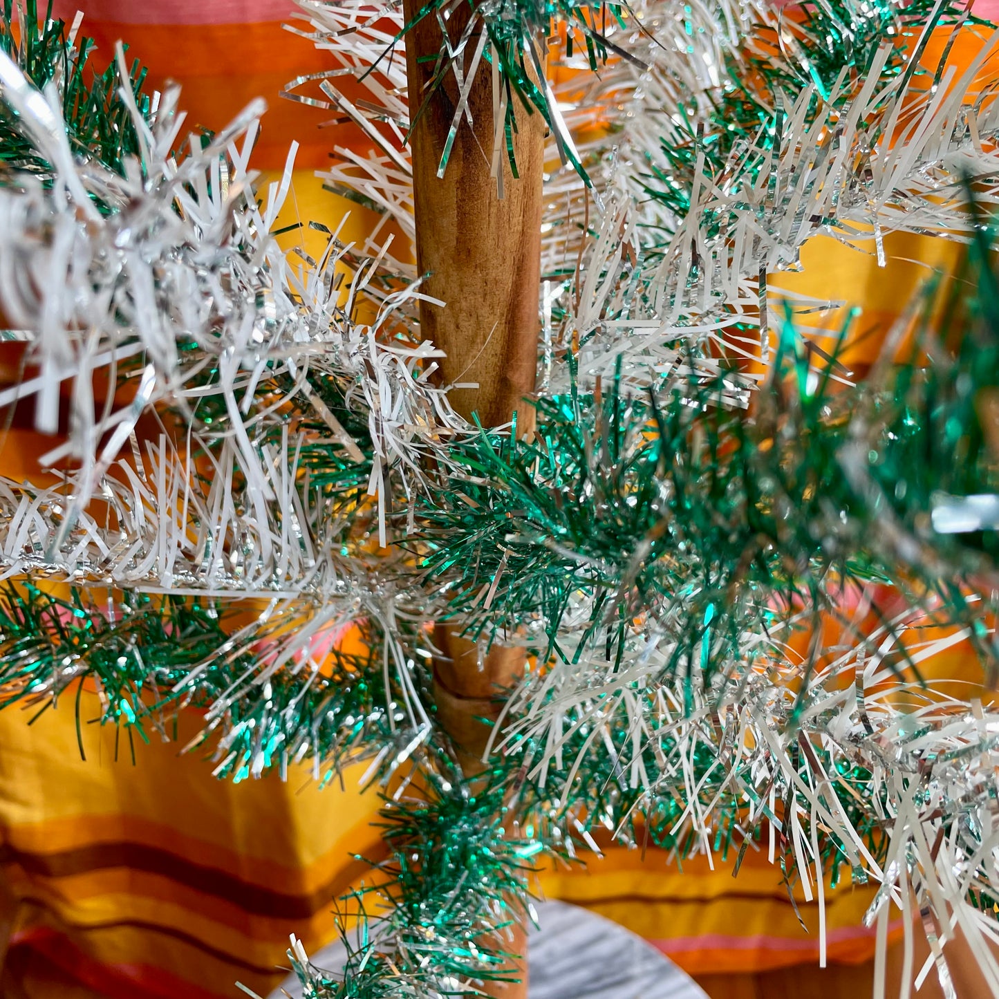 Ziegfeld Showgirl - Vintage 4 foot silver and turquoises Christmas tree - retro two toned tinsel aluminum xmas tree