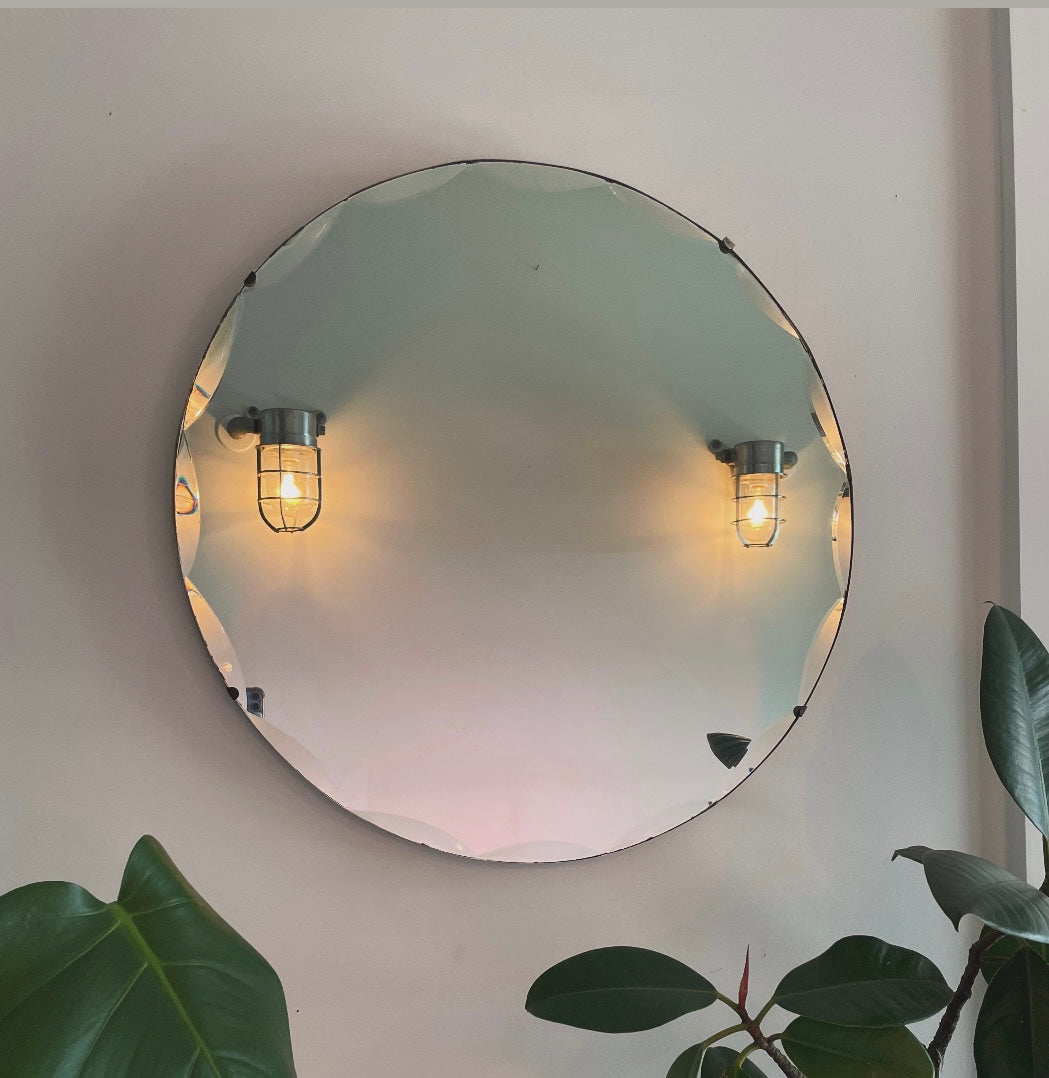 Large round frameless beveled mirror - art deco circle mirror