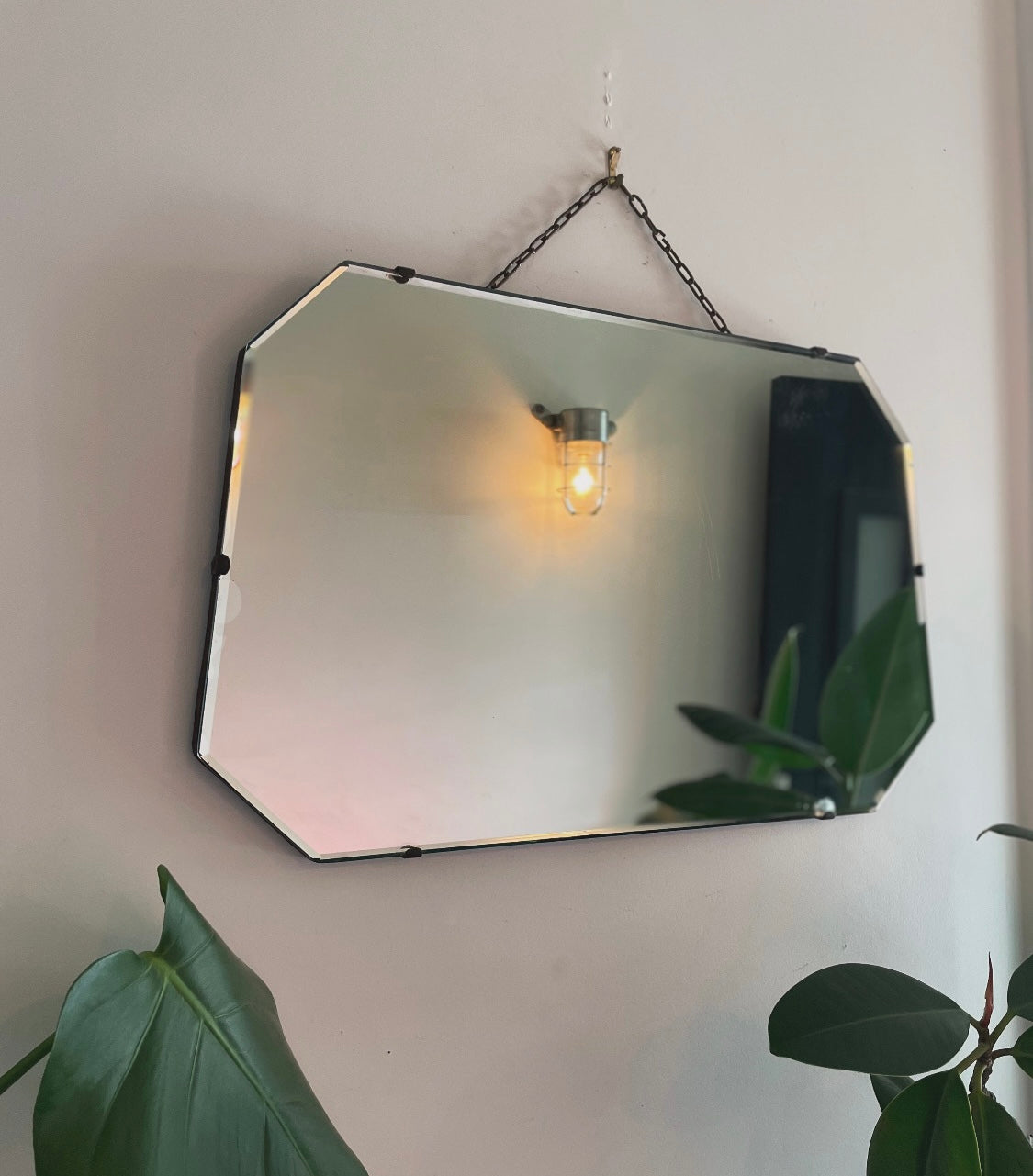 Vintage frameless mirror with beveled edges