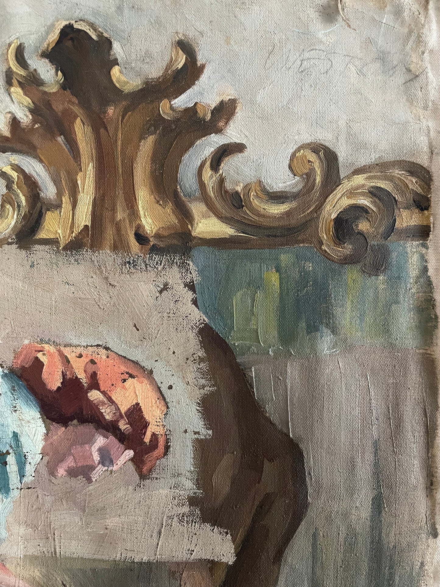 Juxtapositions - vintage oil painting on extra large loose canvas material - two sided classical nude artwork