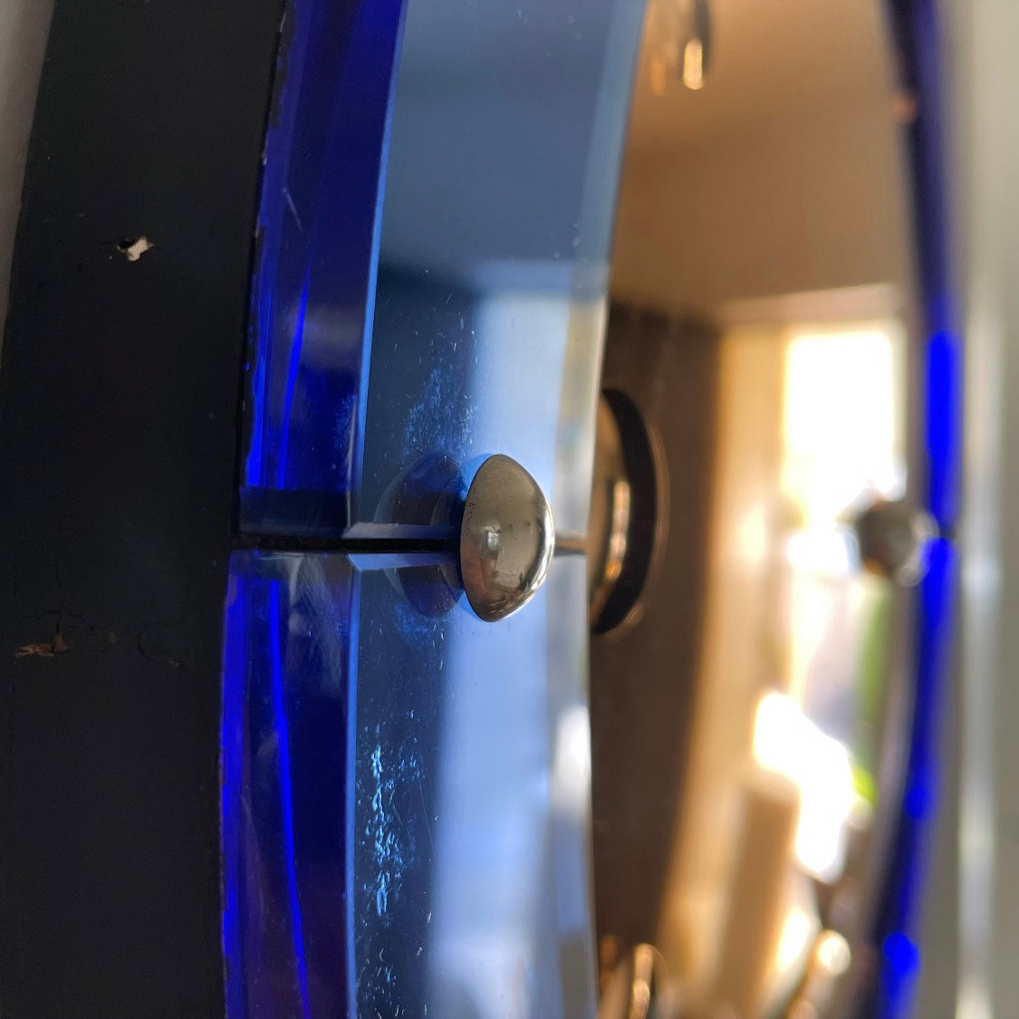 Original Smiths Venus Art Deco clock mirror - Two toned convex blue and pink glass antique bubble mirror