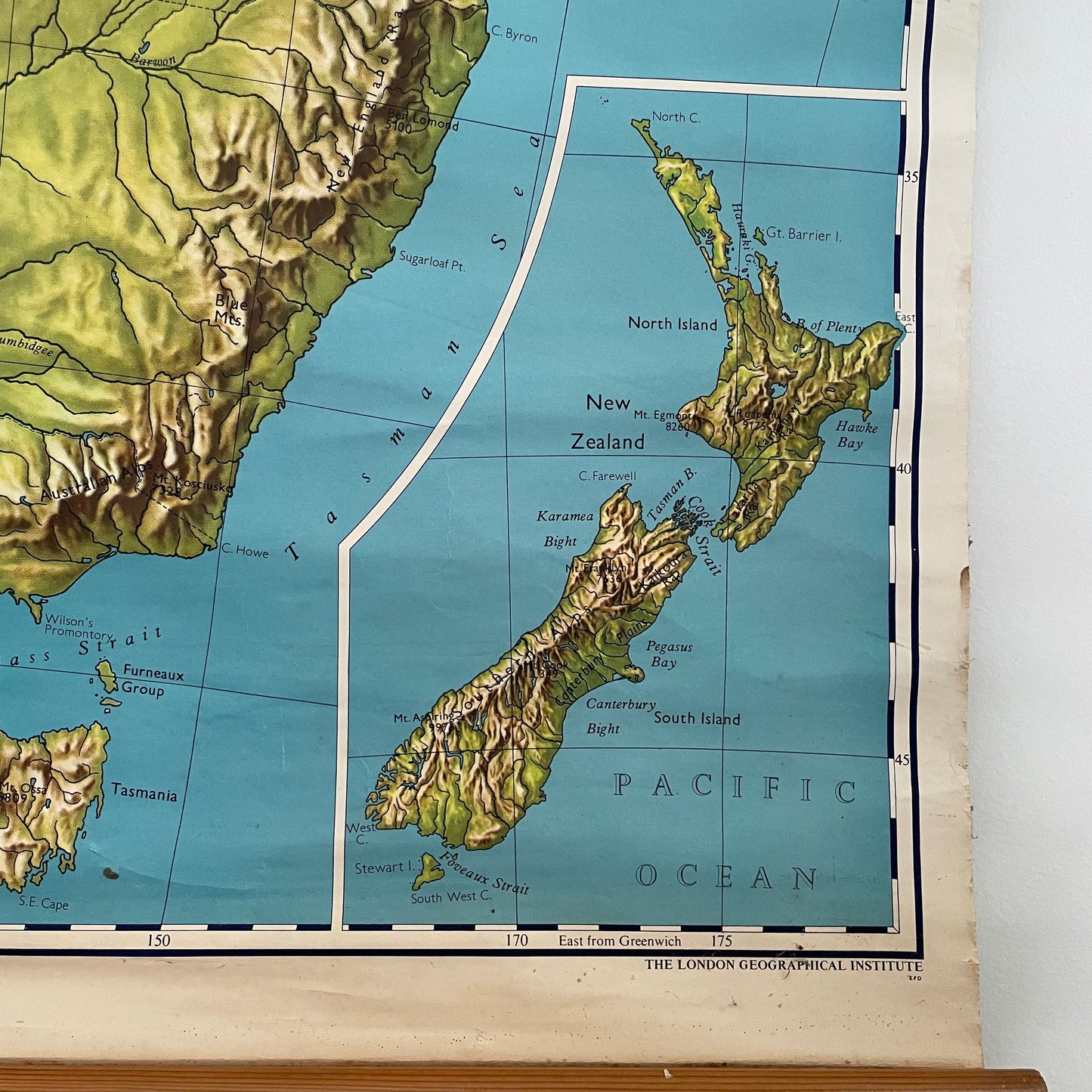 Authentic 1964 vintage map of Australia and New Zealand - large canvas pull down chart
