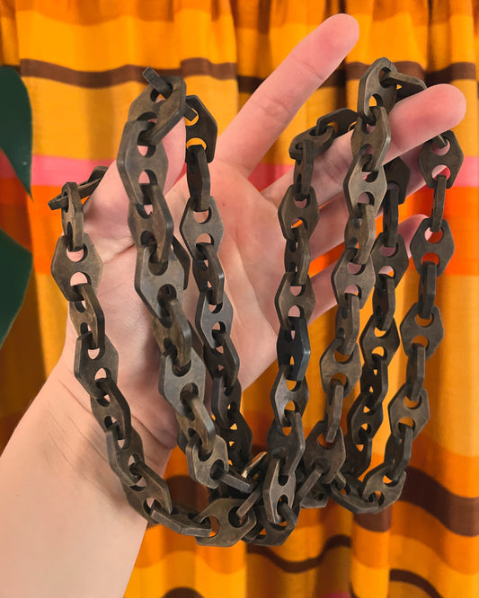 Vintage brown plastic chunky chain link necklace - extra long