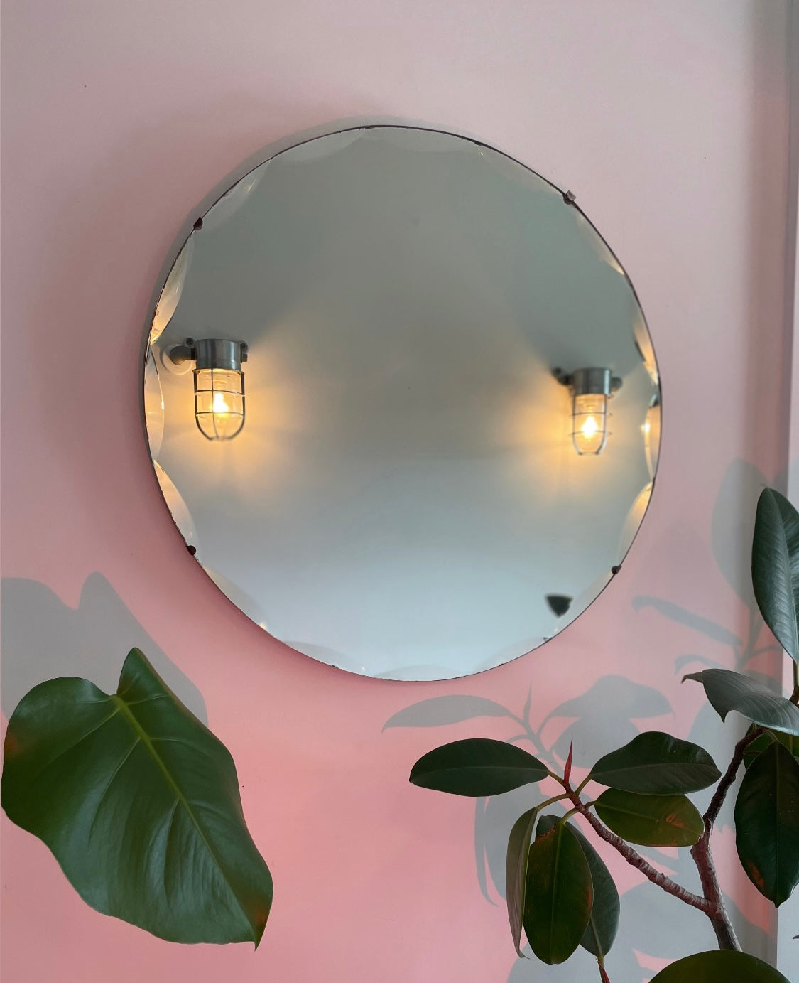 Large round frameless beveled mirror - art deco circle mirror