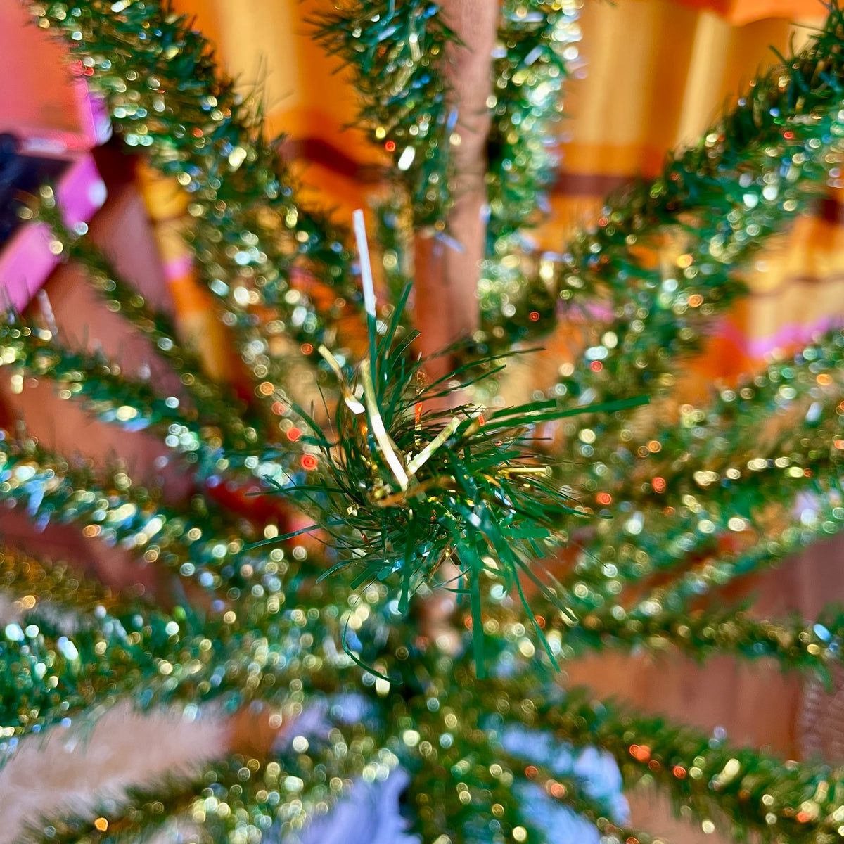 Goldie Locks -  vintage gold and green midcentury modern Christmas tree / vintage tinsel tree