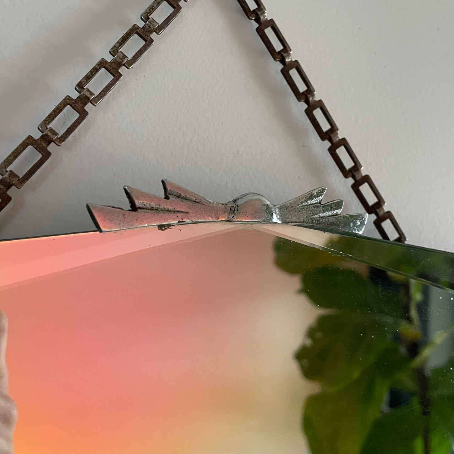 1930s Art Deco mirror with decorative metal topper