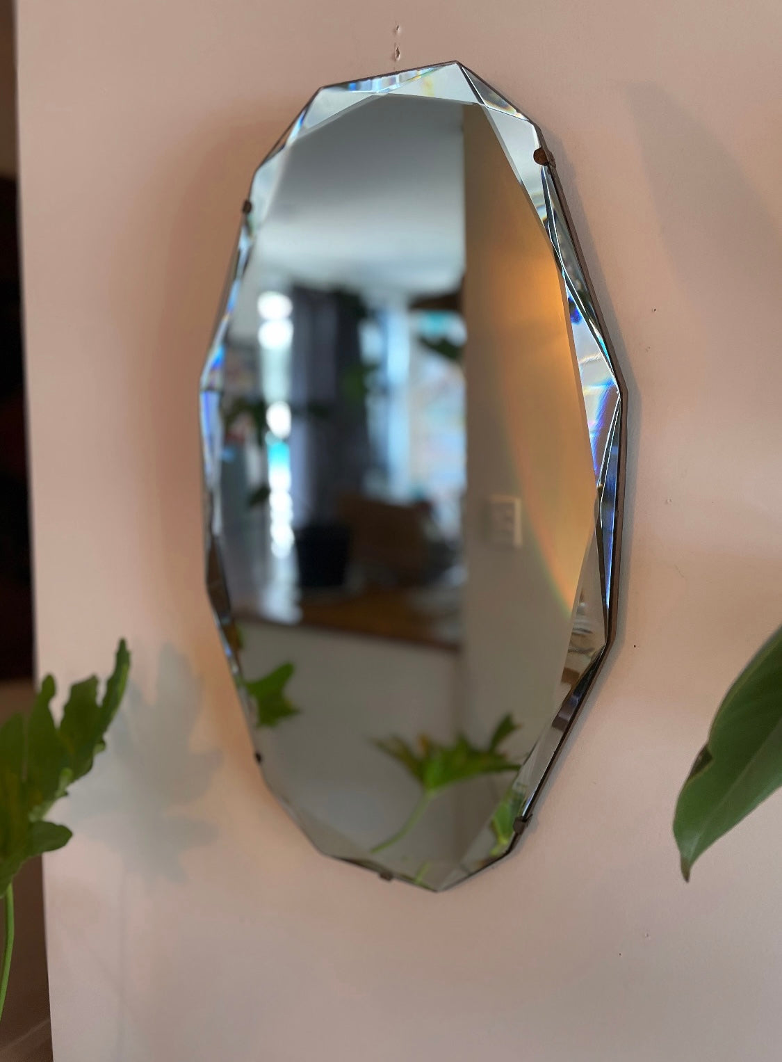 12 sided Art deco mirror with diamond faceted beveled edges