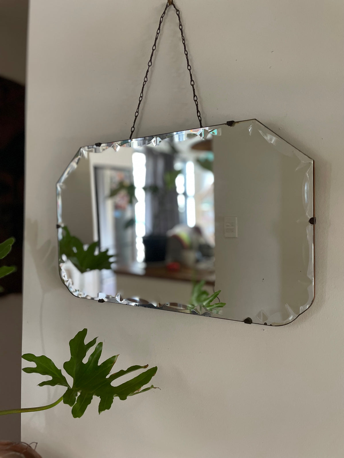 Antique mirror with marquis diamond beveled edges