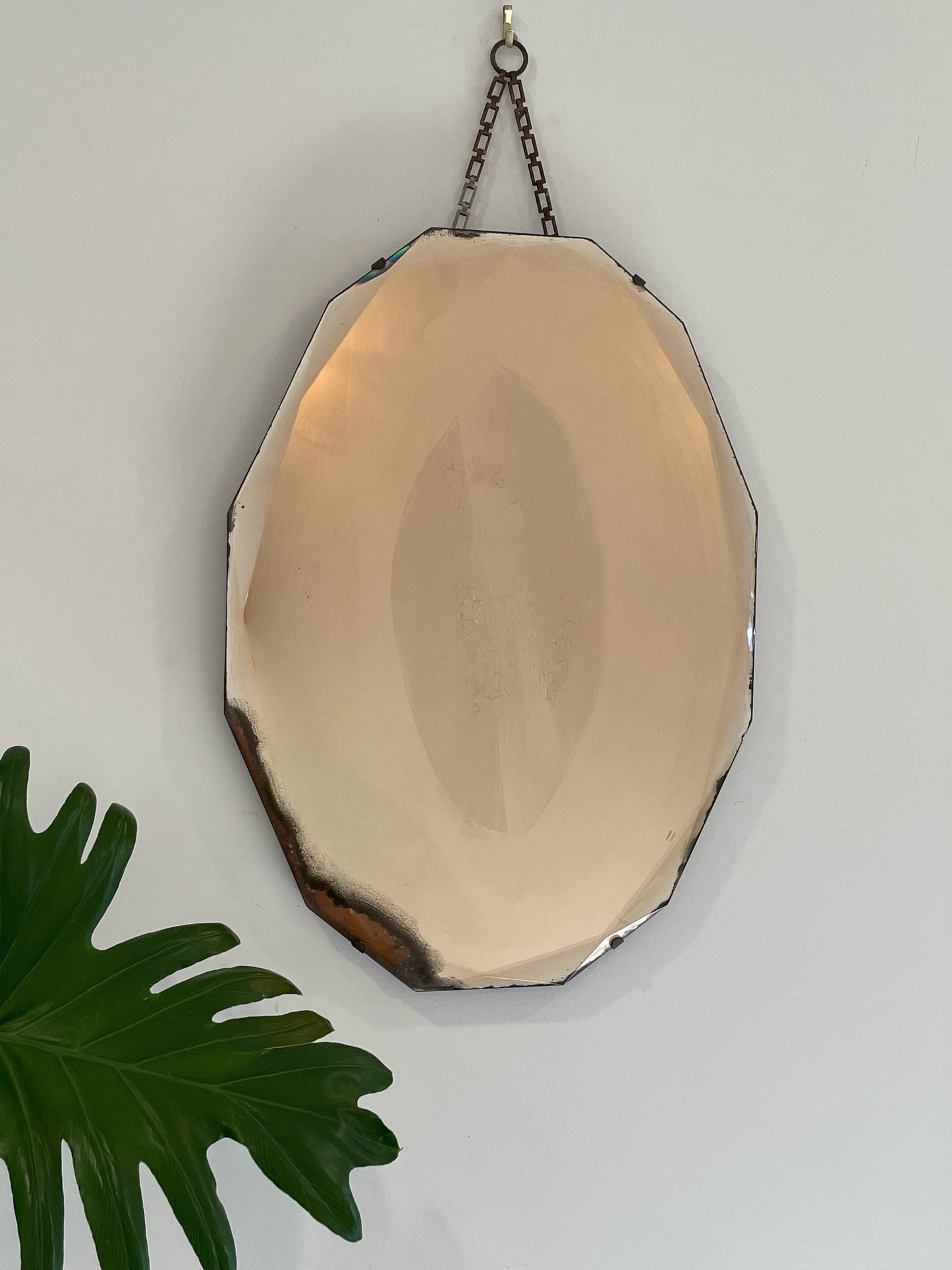 The Pink Panther - pink colored Art Deco mirror with diamond-faceted beveled edges