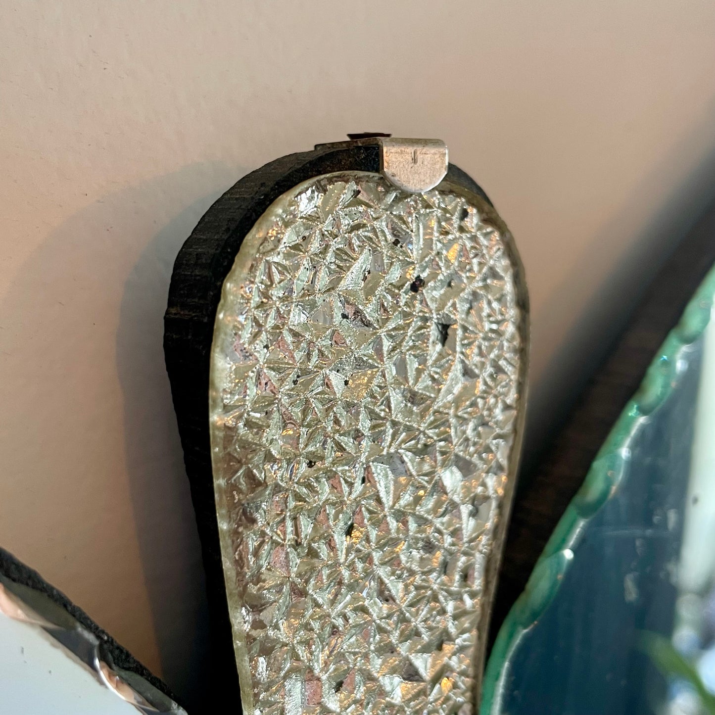 Antique Art Deco Butterfly mirror - vintage frameless beveled mirror shaped like a butterfly