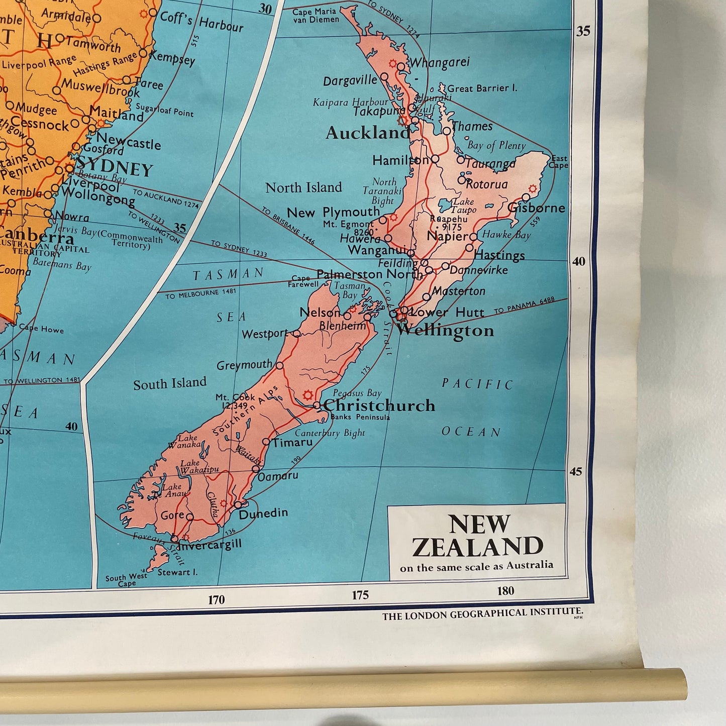 Vintage 1967 map of Australia and New Zealand