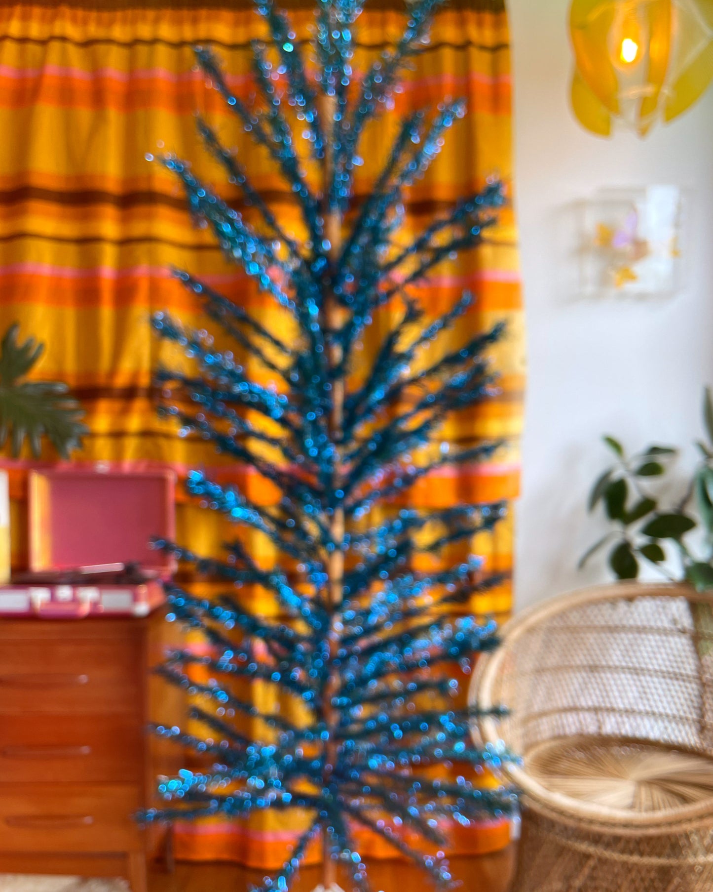 Blue Tui Tree - 7 foot Sparkly blue and green vintage Christmas tree - midcentury modern aluminum Xmas tree