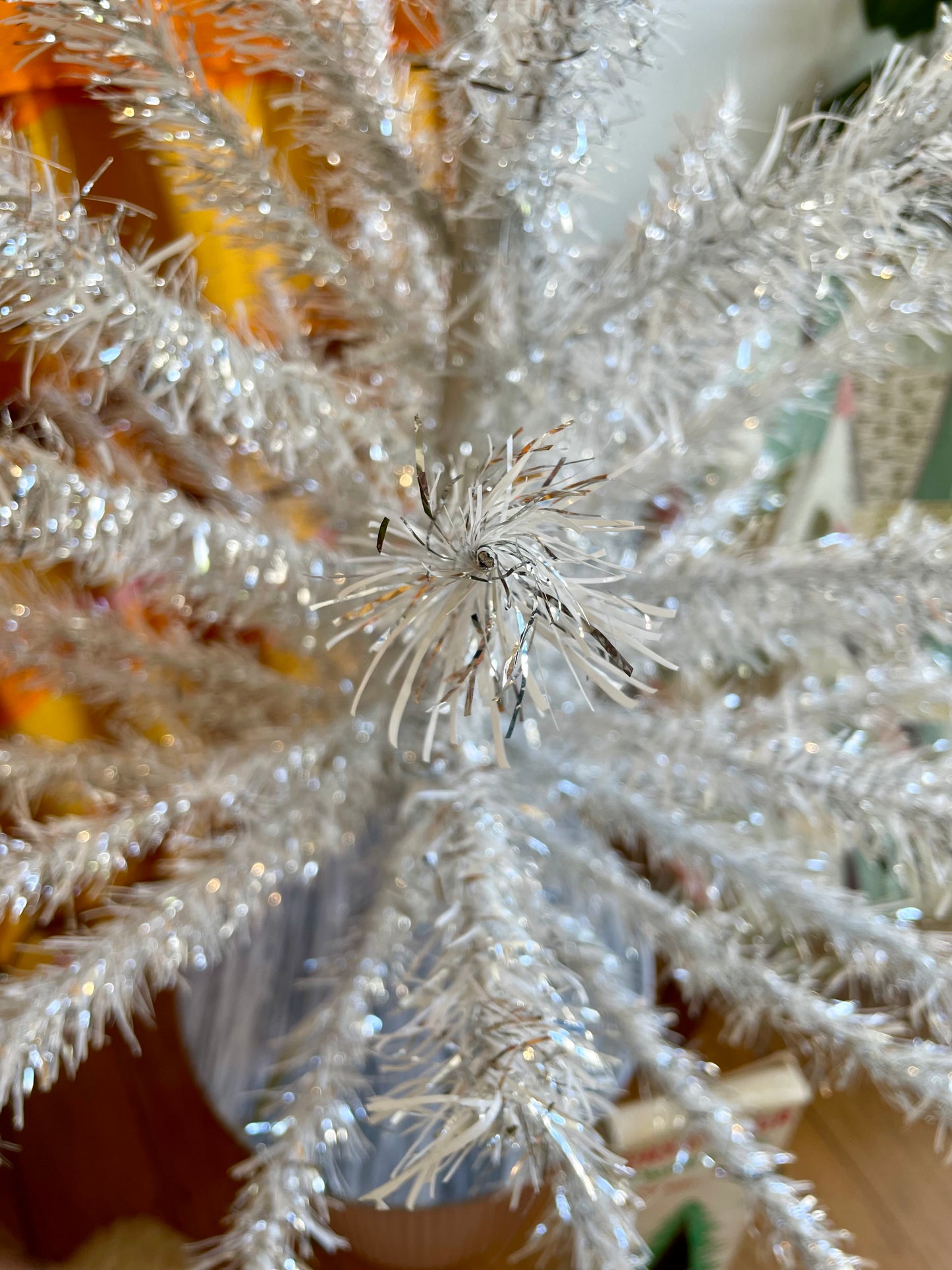 Swan Lake - feathery silver and white vintage 4 foot Christmas tree - midcentury modern tinsel xmas tree
