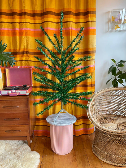 Evergreen tree - Sparkly green vintage Christmas tree - 4 foot midcentury modern aluminum Xmas tree