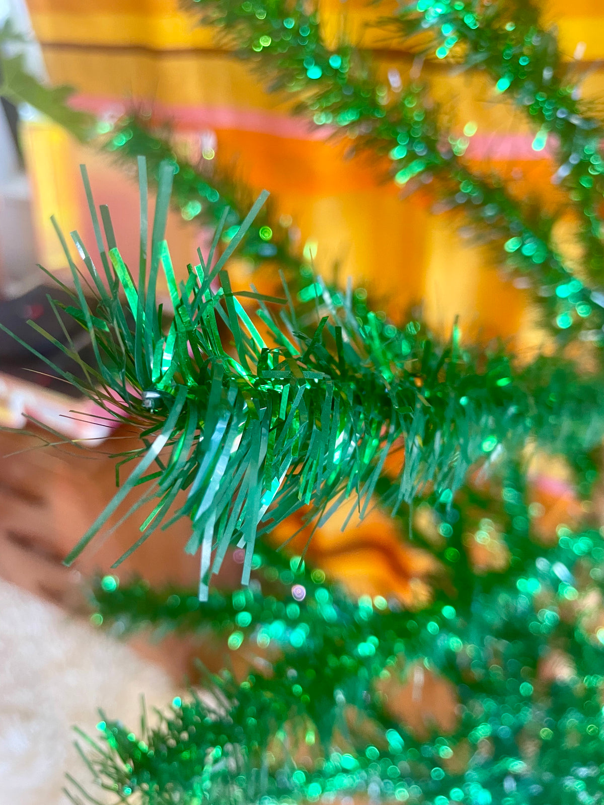 Authentic 6 foot vintage midcentury modern Christmas tree / vintage green tinsel tree