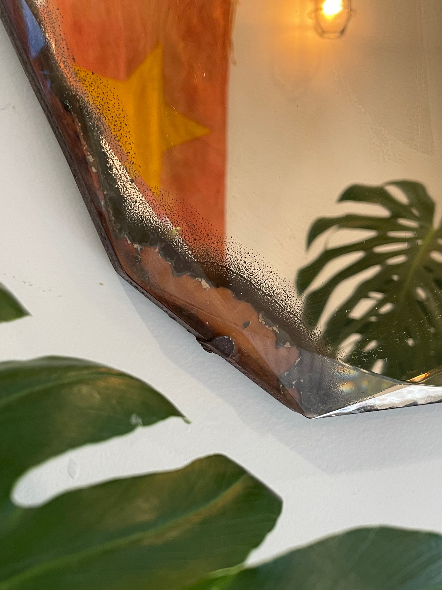 The Pink Panther - pink colored Art Deco mirror with diamond-faceted beveled edges