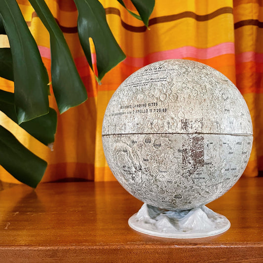 Vintage 1969 metal lunar globe with original base stand  - 6 inch midcentury modern globe moon