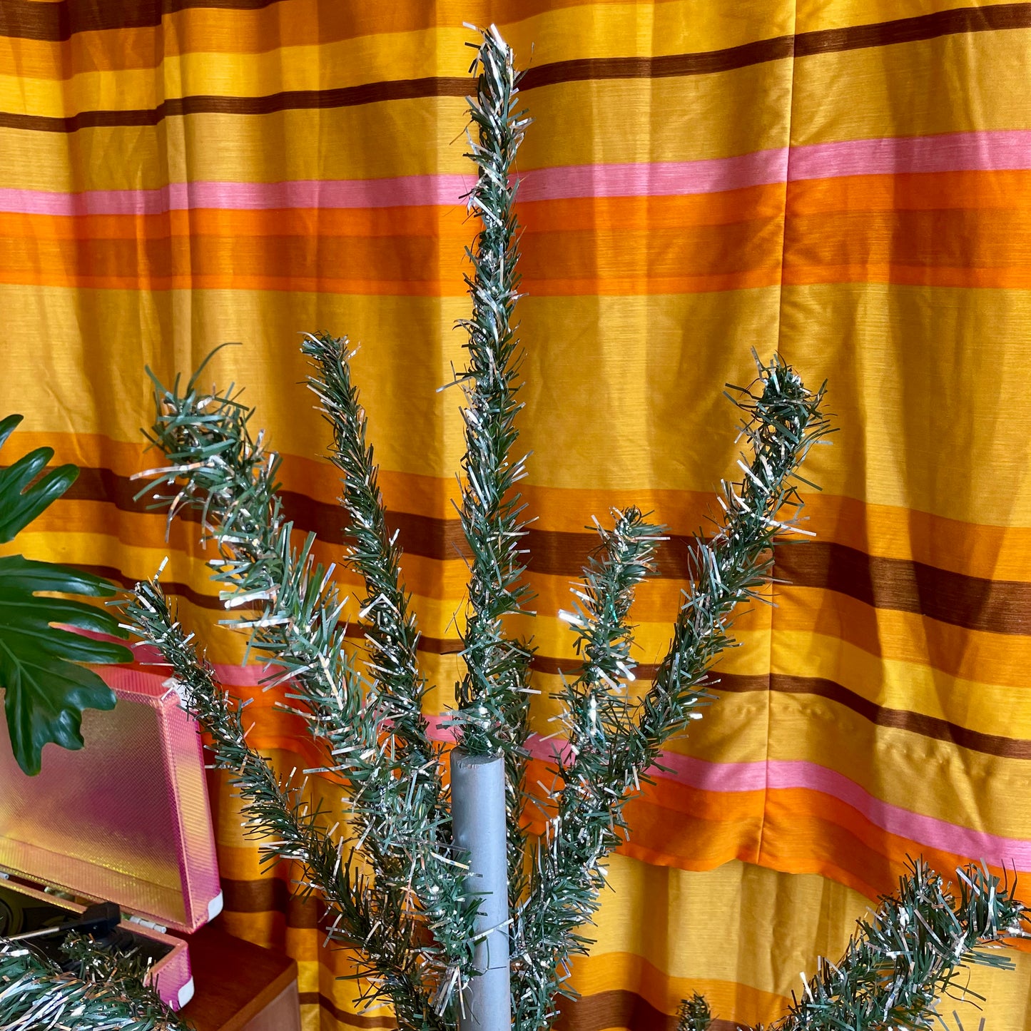 Vintage 4 foot Vintage silver and green Christmas tree - retro tinsel / Astralite xmas tree