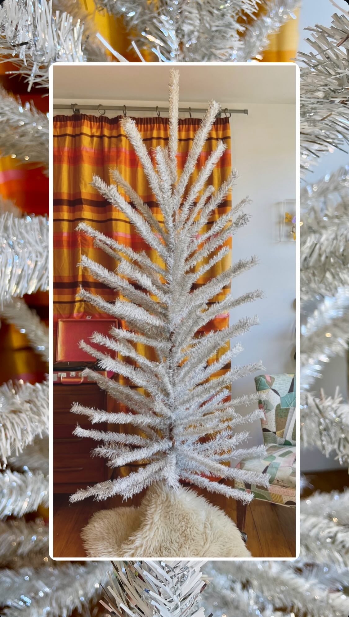 Fairy light tree - 7 foot Vintage silver & white sparkly Christmas tree - midcentury modern aluminum xmas tree