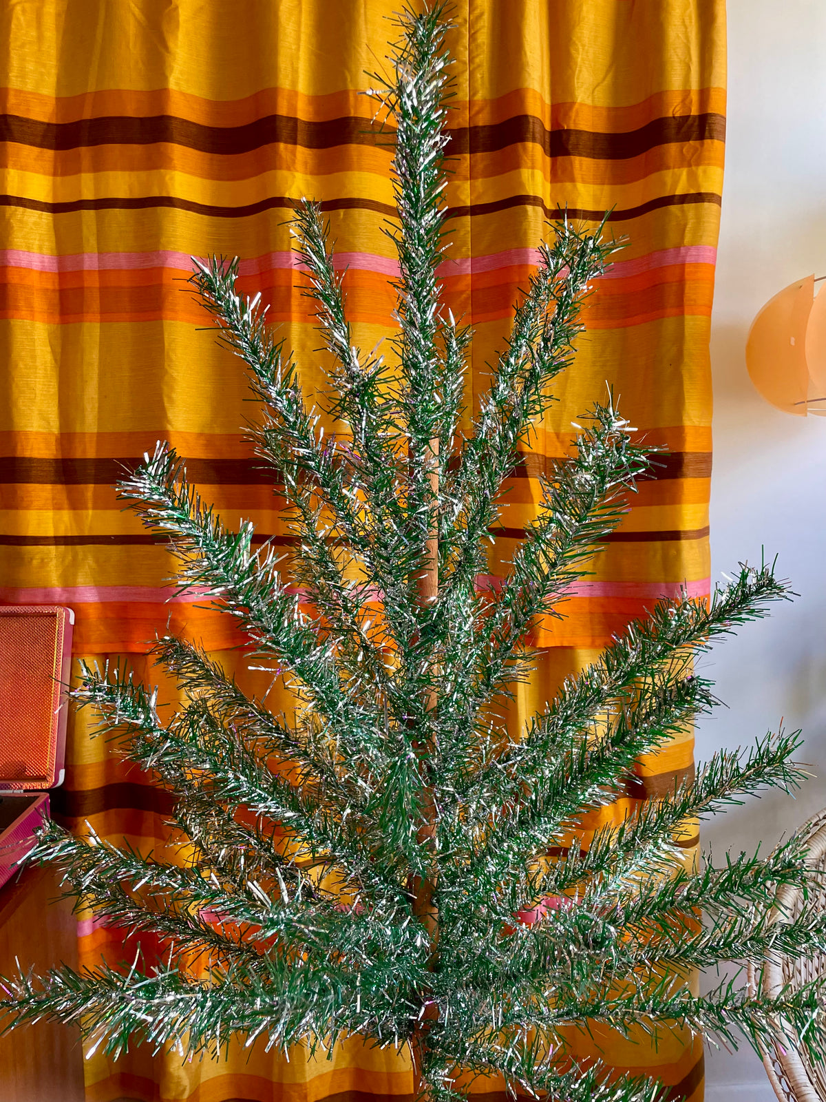 Tinselite Tree - Authentic vintage midcentury modern Christmas tree / retro silver and green tinsel tree