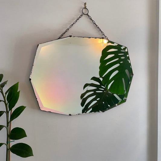Frameless Art Deco mirror with beveled mirrors - vintage bathroom vanity mirror