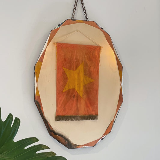 The Pink Panther - pink colored Art Deco mirror with diamond-faceted beveled edges