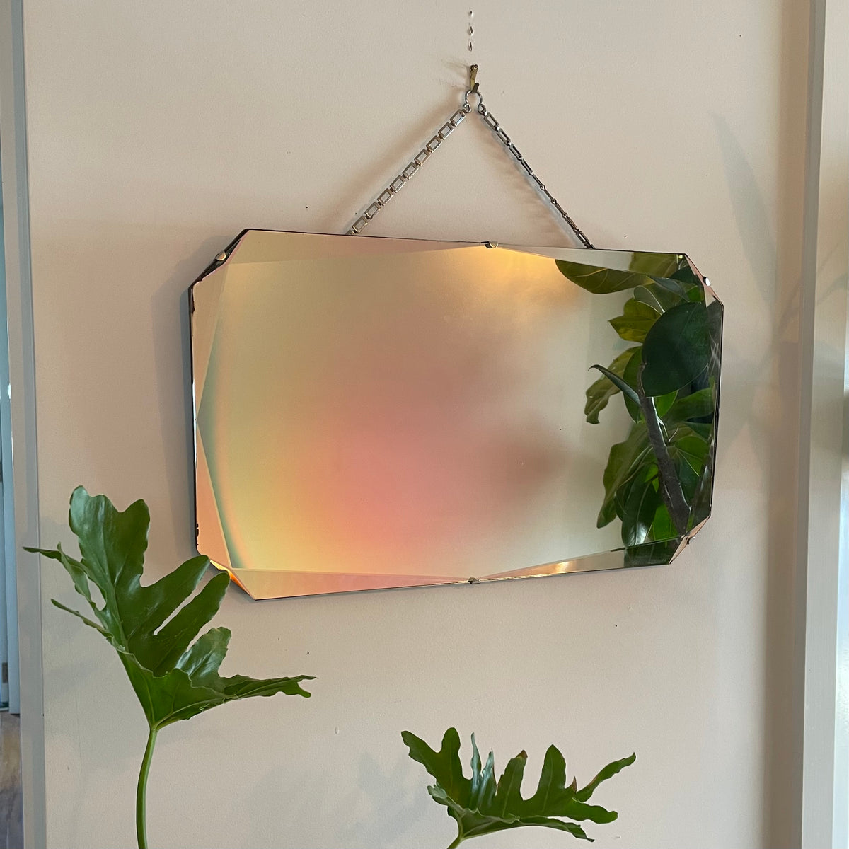 Antique beveled mirror - frameless Art deco mirror
