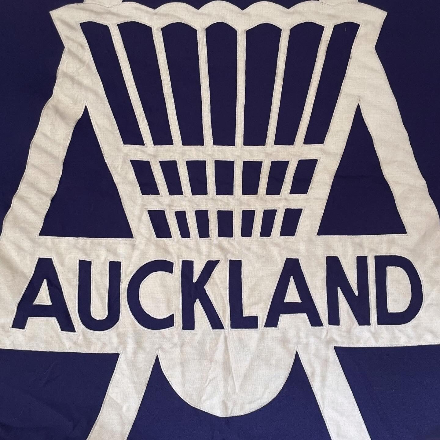 Vintage Auckland New Zealand badminton flag - large textile wall hanging