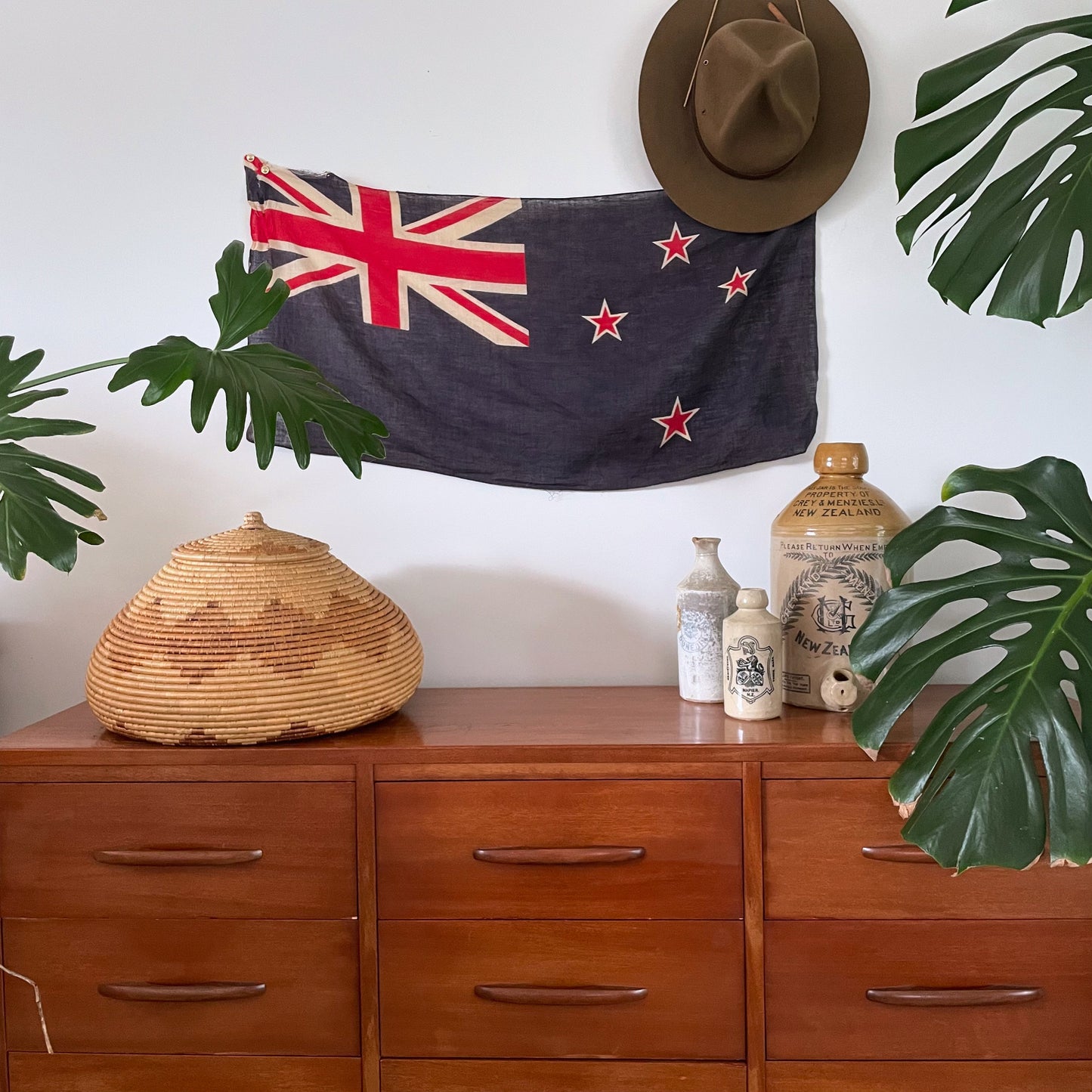 Antique printed cotton flag of New Zealand - small flag of Aotearoa NZ