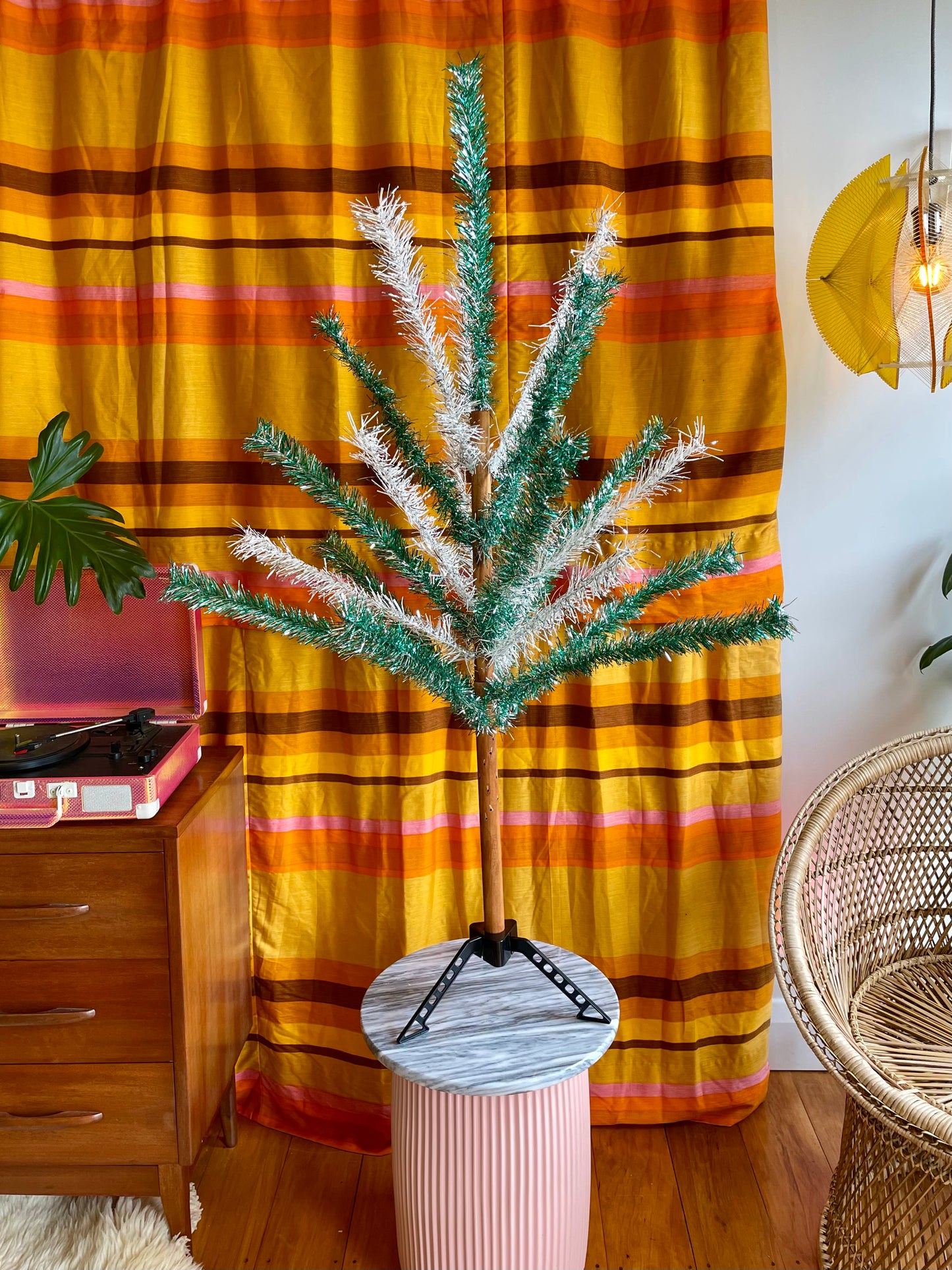 Ziegfeld Showgirl - Vintage 4 foot silver and turquoises Christmas tree - retro two toned tinsel aluminum xmas tree