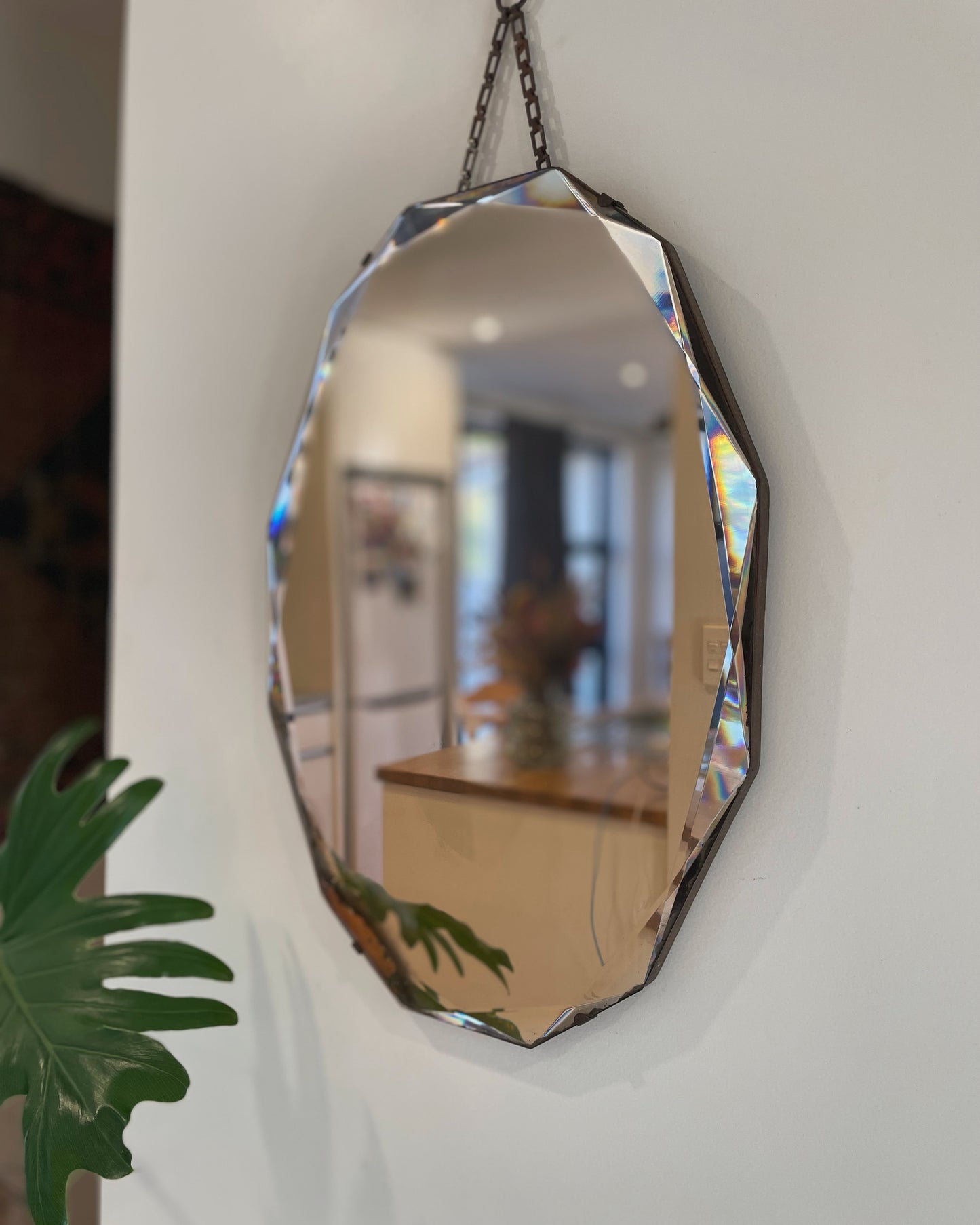 The Pink Panther - pink colored Art Deco mirror with diamond-faceted beveled edges