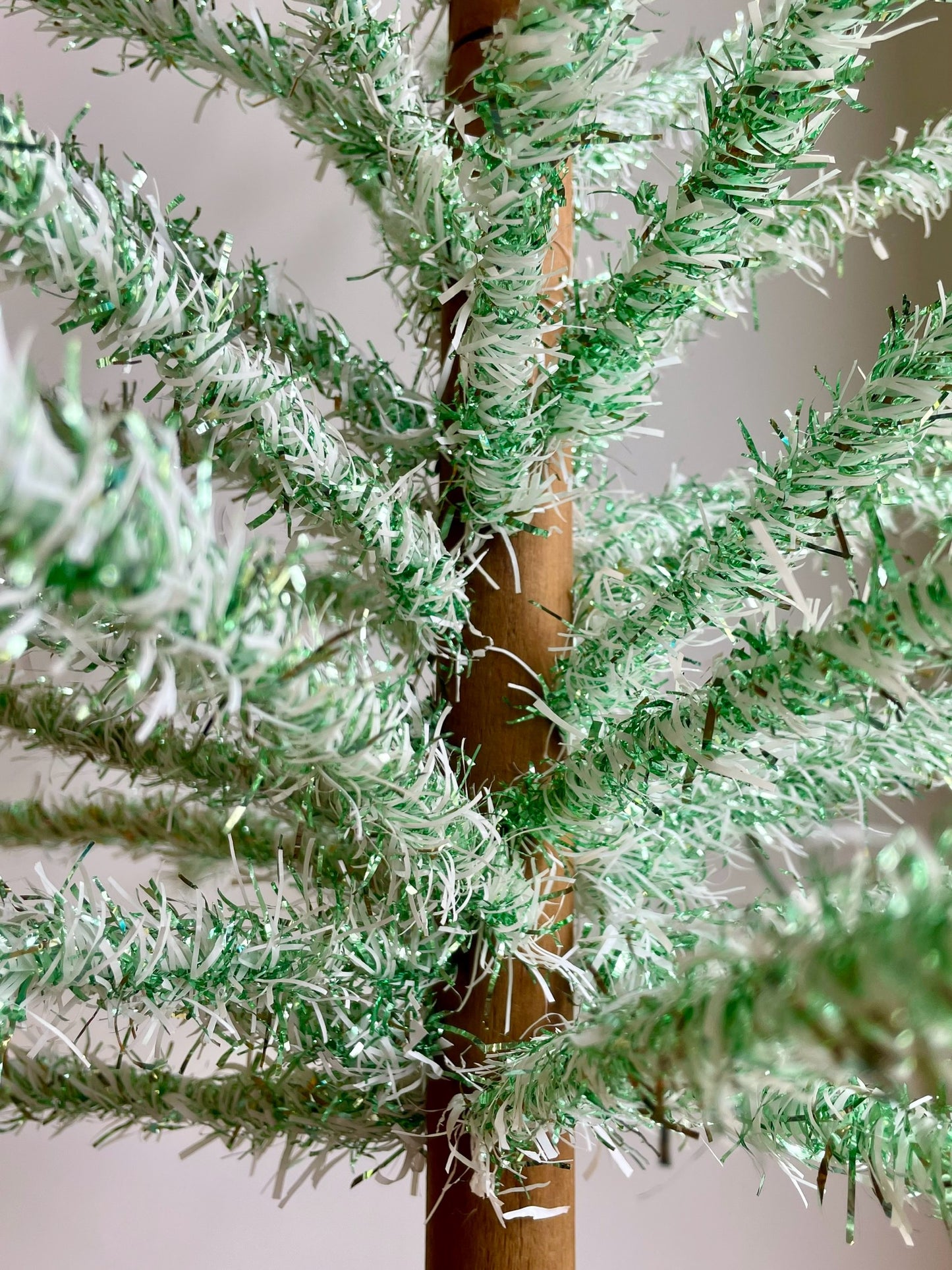 Pistachio Ice Cream - 4 foot Vintage white and green Christmas tree - midcentury modern tinsel xmas tree