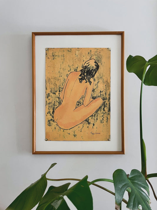 Vintage original nude oil painting - female form artwork
