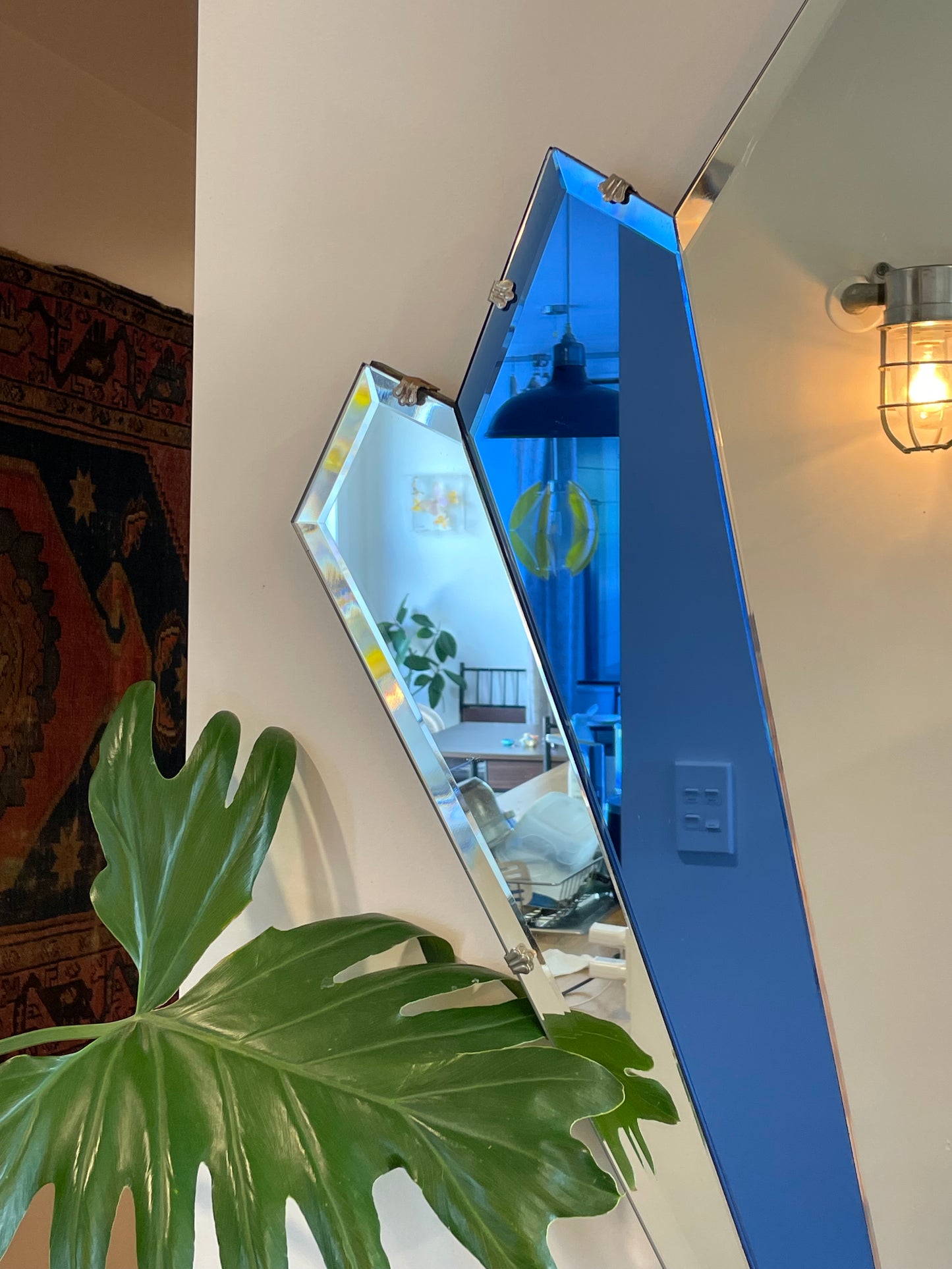 The Cathedral Mirror- Art Deco pointed mirror with cobalt blue glass panels