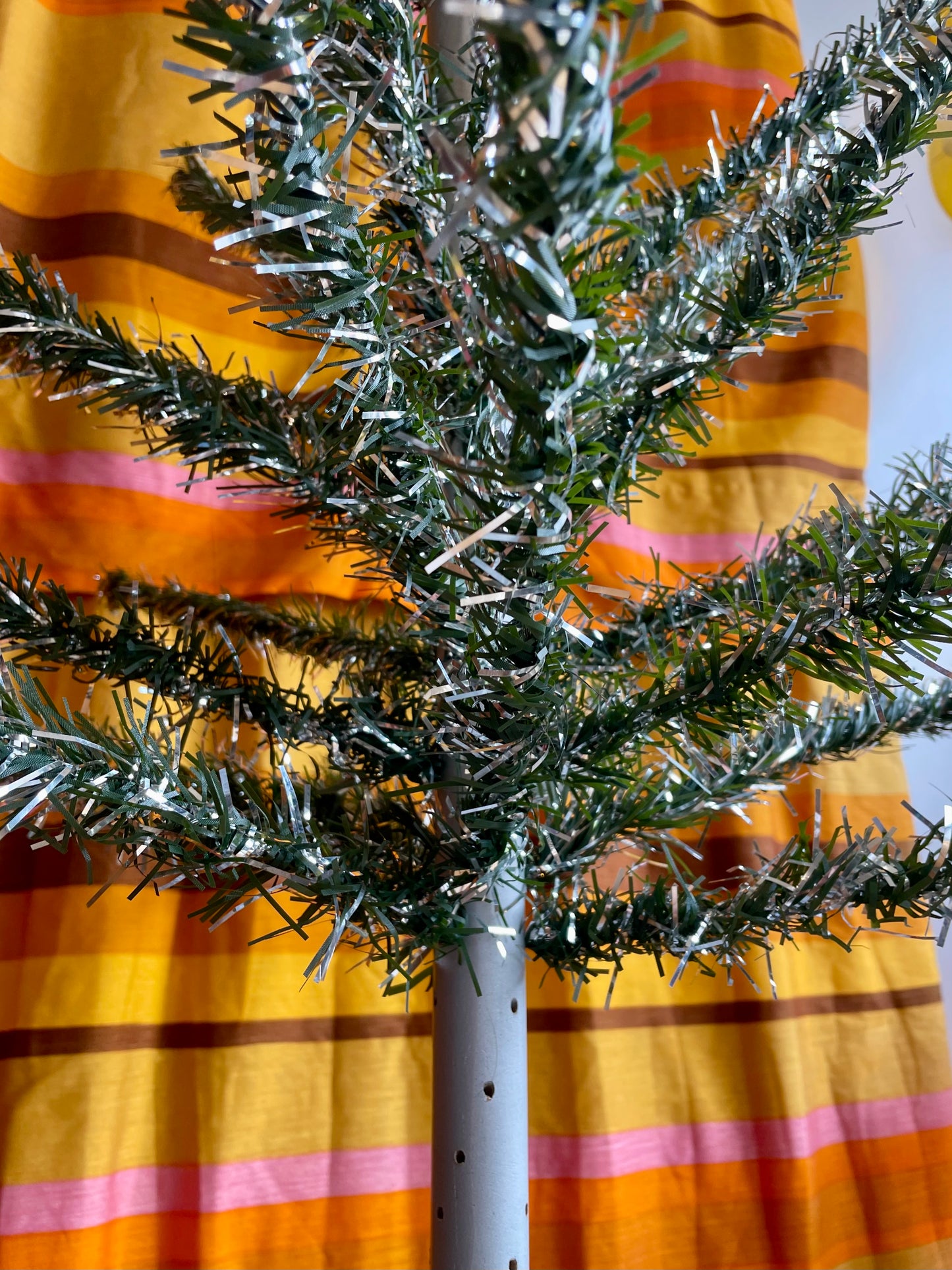 Vintage 4 foot Vintage silver and green Christmas tree - retro tinsel / Astralite xmas tree