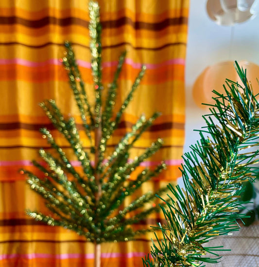 Goldie Locks -  vintage gold and green midcentury modern Christmas tree / vintage tinsel tree