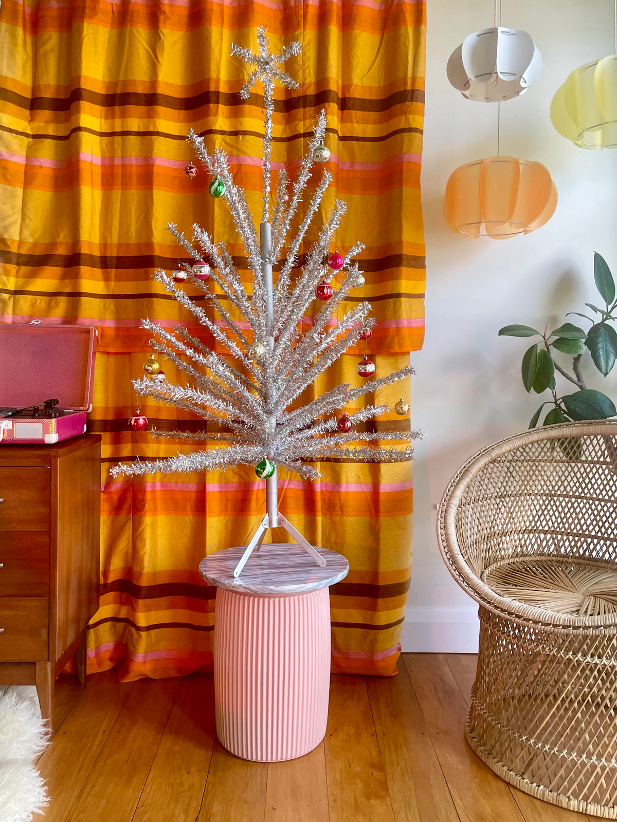 1960s Midcentury Modern metallic silver Christmas tree - 4 foot