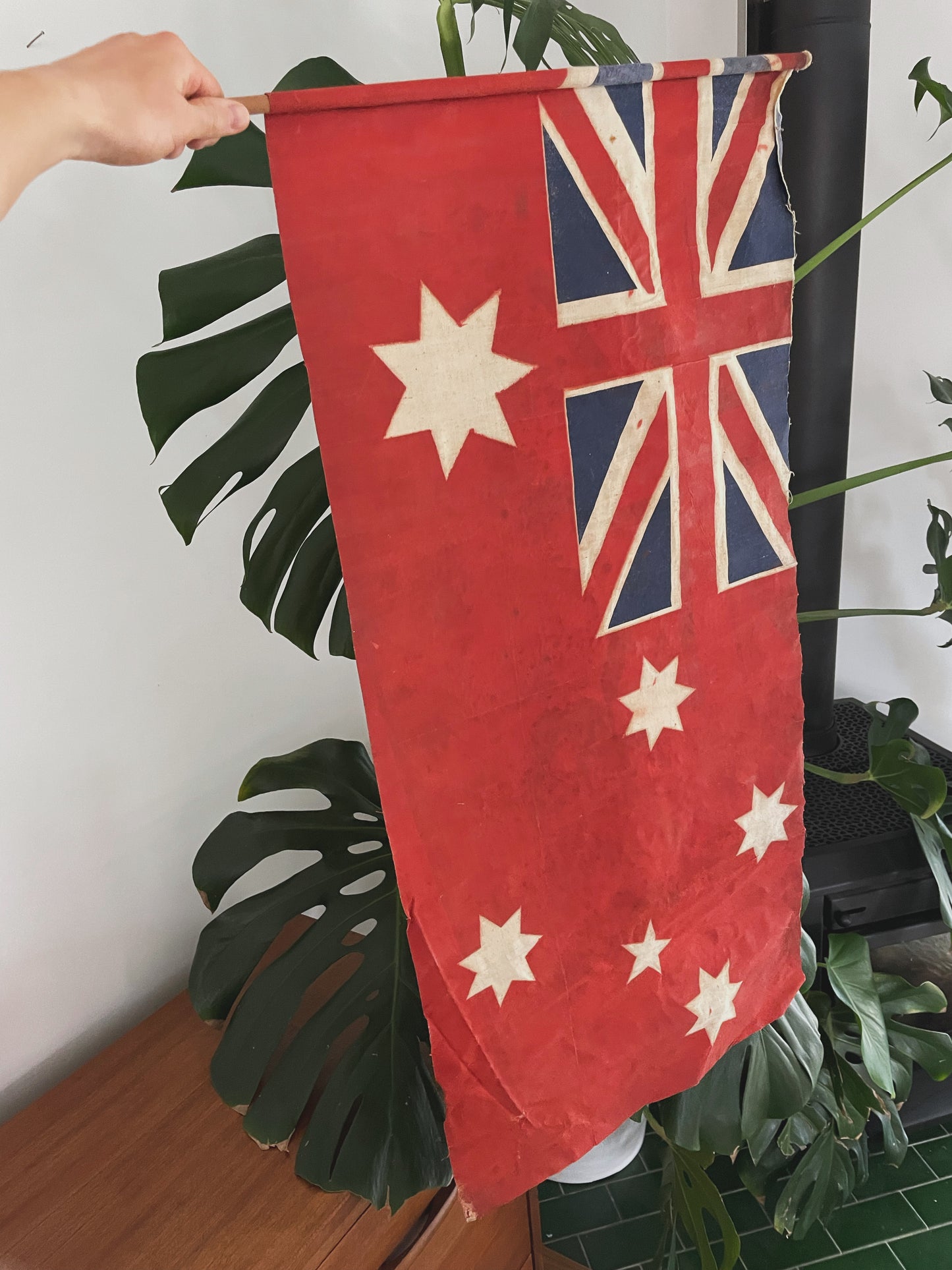 Antique painted parade flag - Australian Red Ensign Flag - vintage parade flag on pole