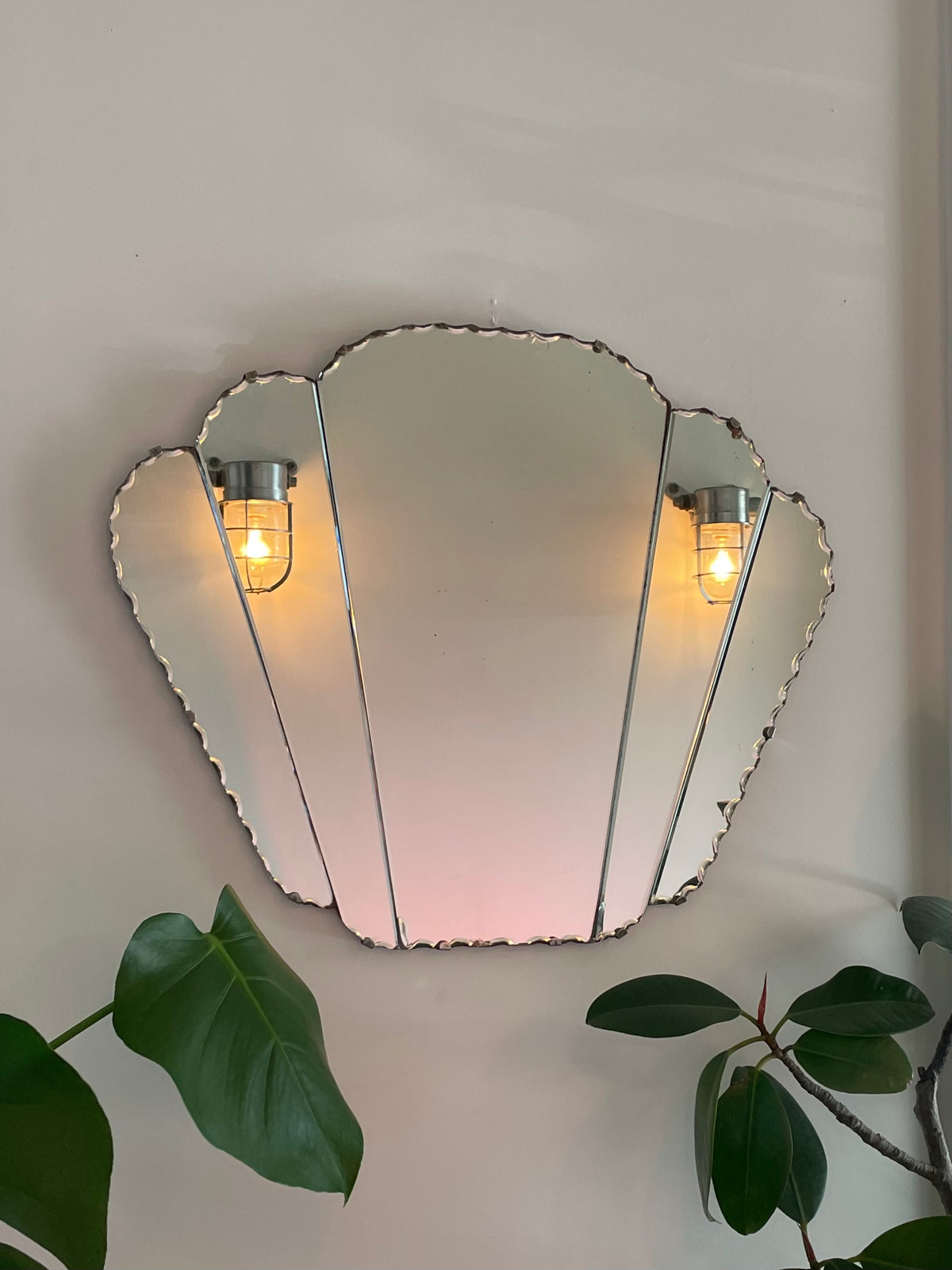 The Seashell Mirror - Vintage frameless mirror with tiered scalloped panels