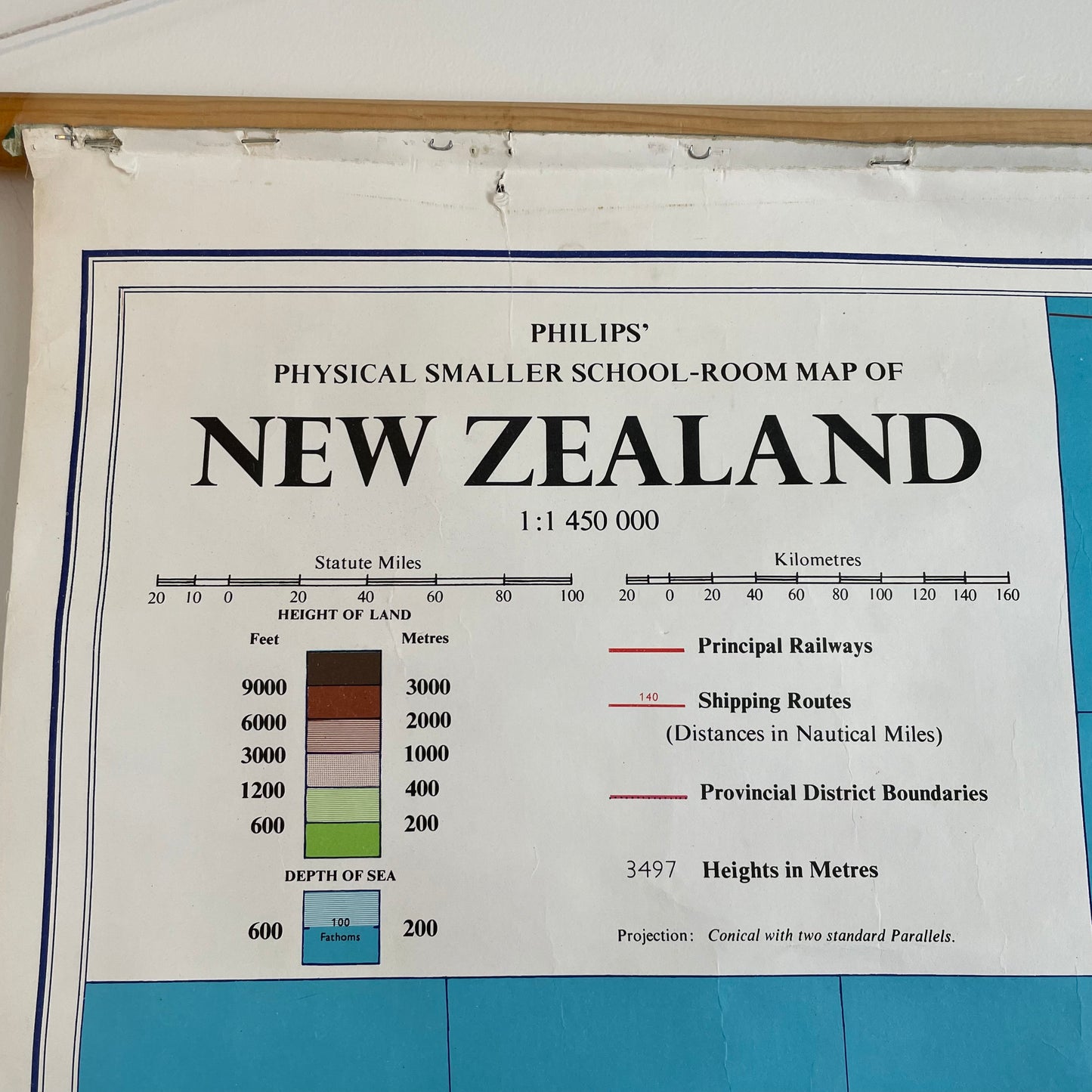 New Zealand map - vintage canvas backed pull down map