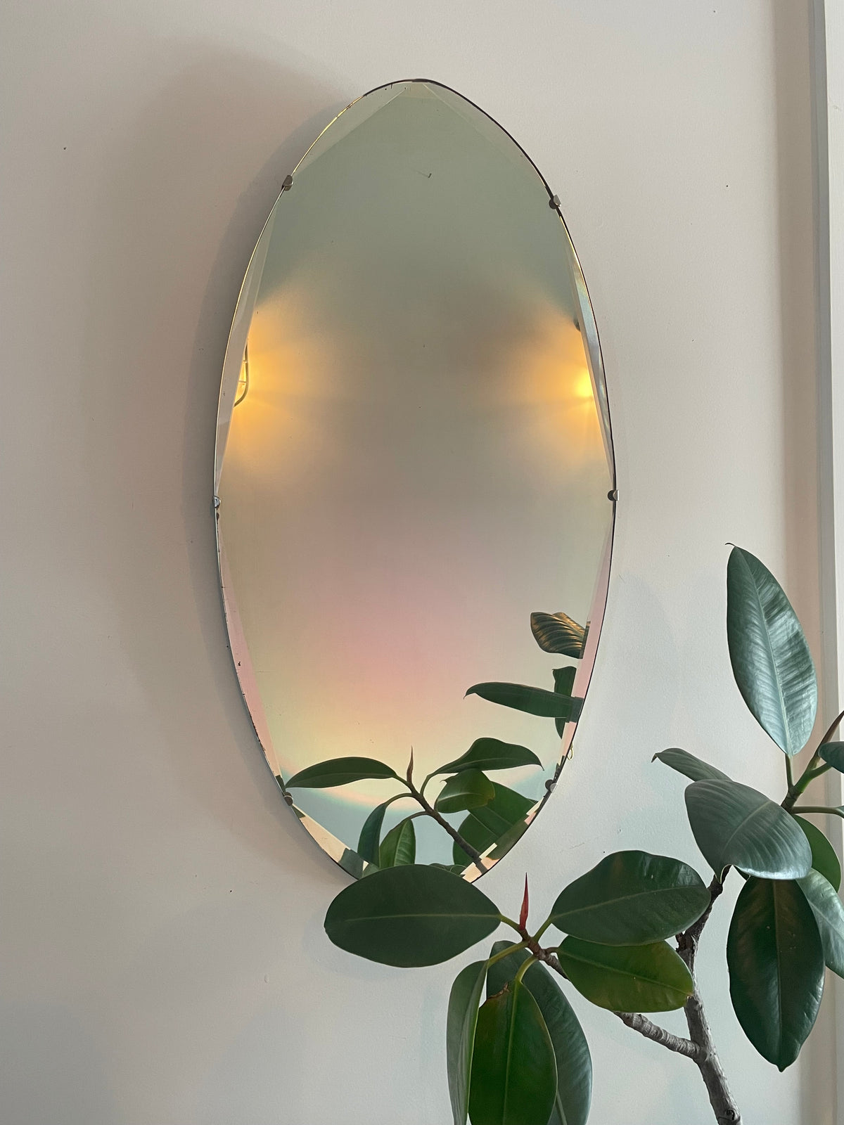 Extra long antique oval mirror - Art Deco beveled mirror