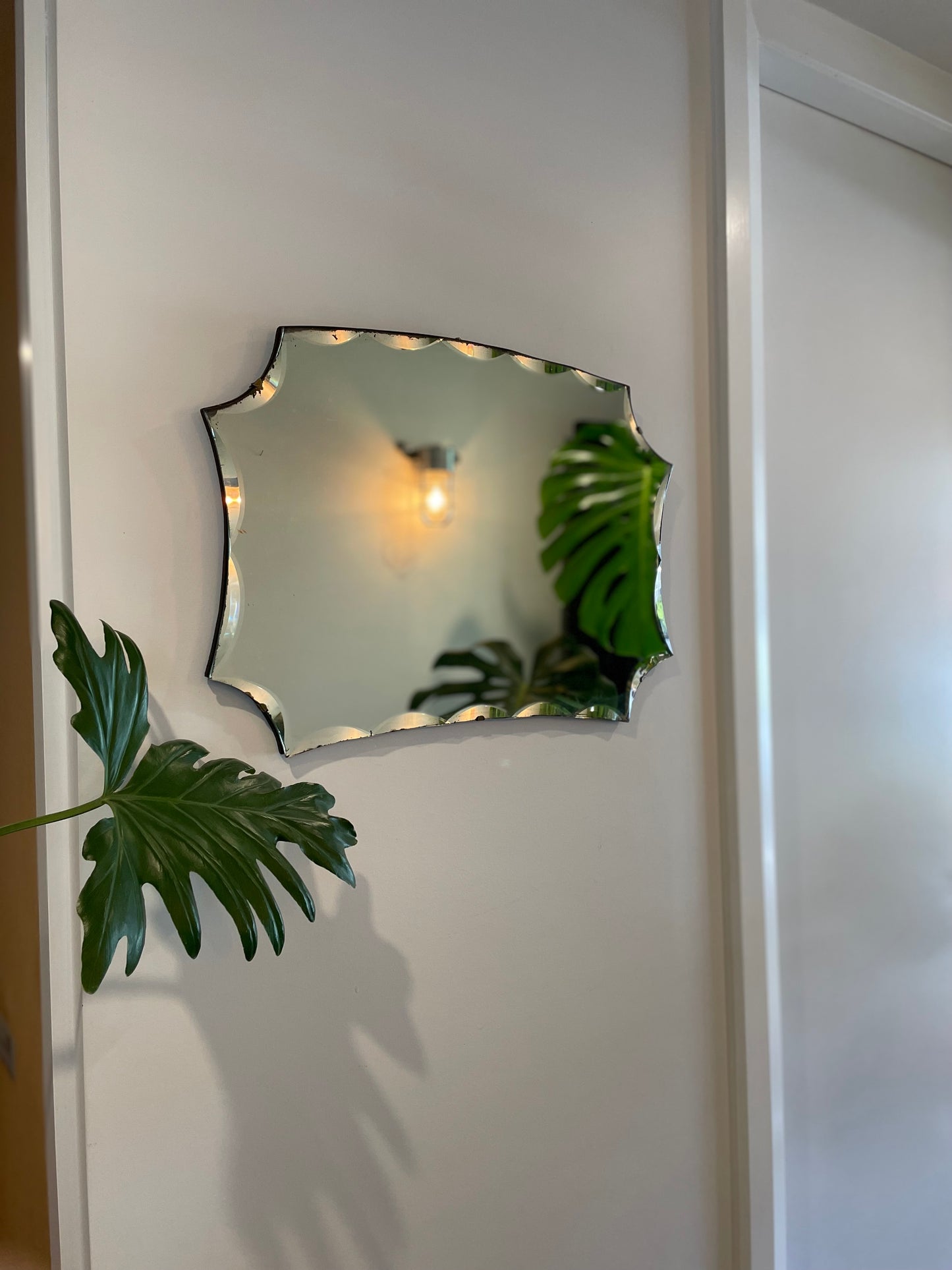 Scalloped Art Deco Mirror - 23.5 inch wide antique frameless mirror