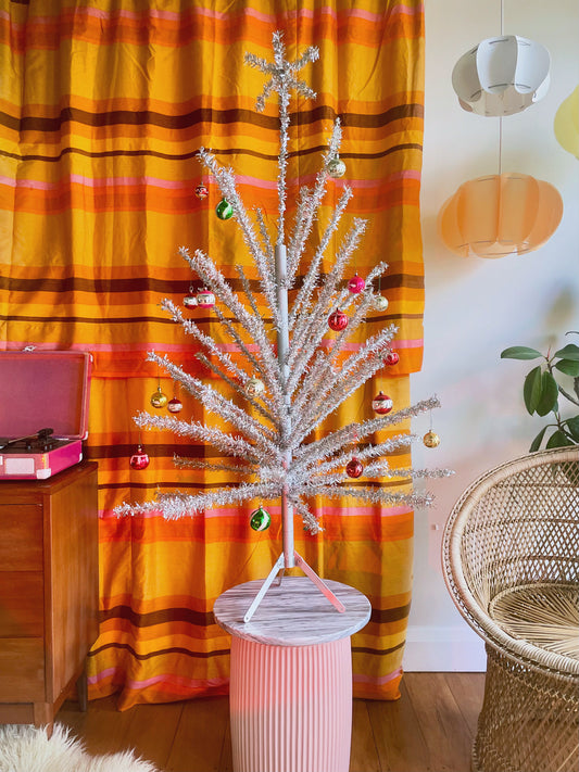 1960s Midcentury Modern metallic silver Christmas tree - 4 foot