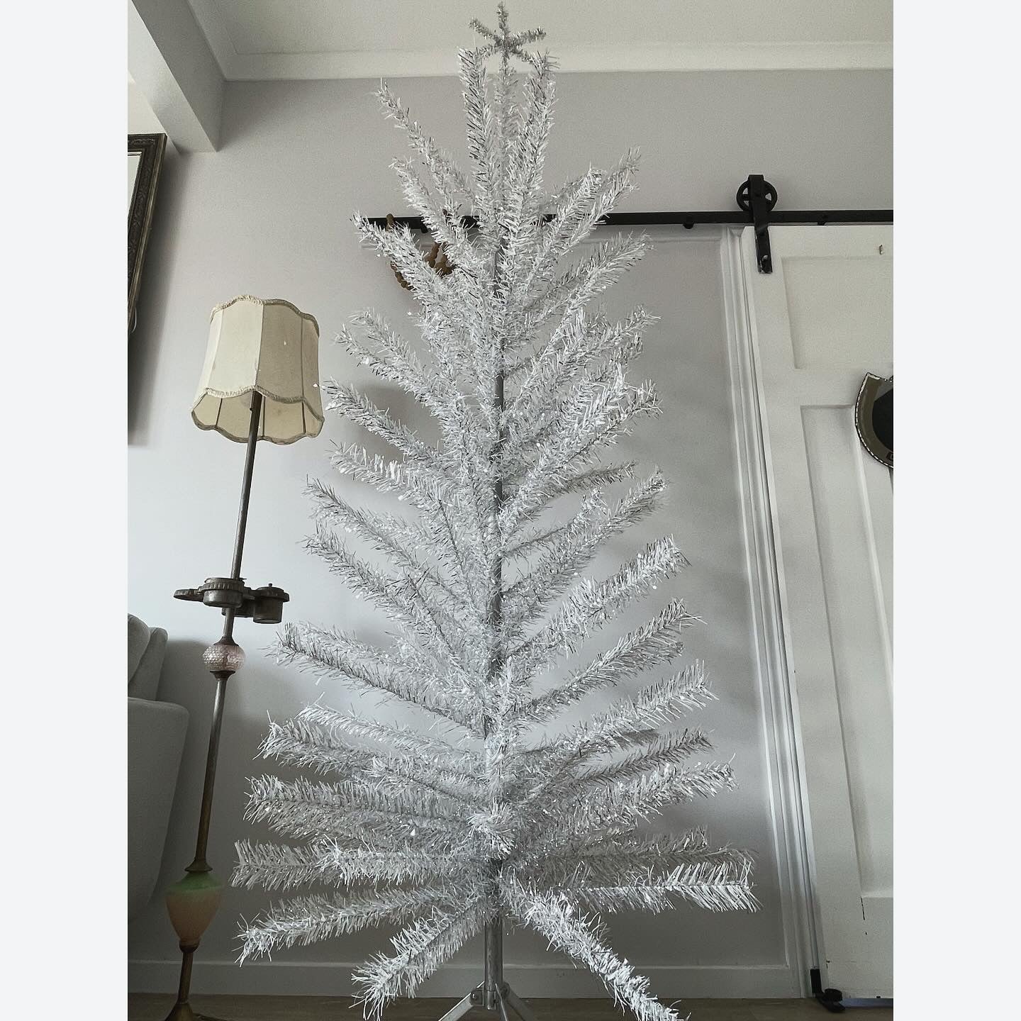 Queen Frostine - 7 foot Vintage silver & white sparkly Christmas tree - midcentury modern aluminum xmas tree